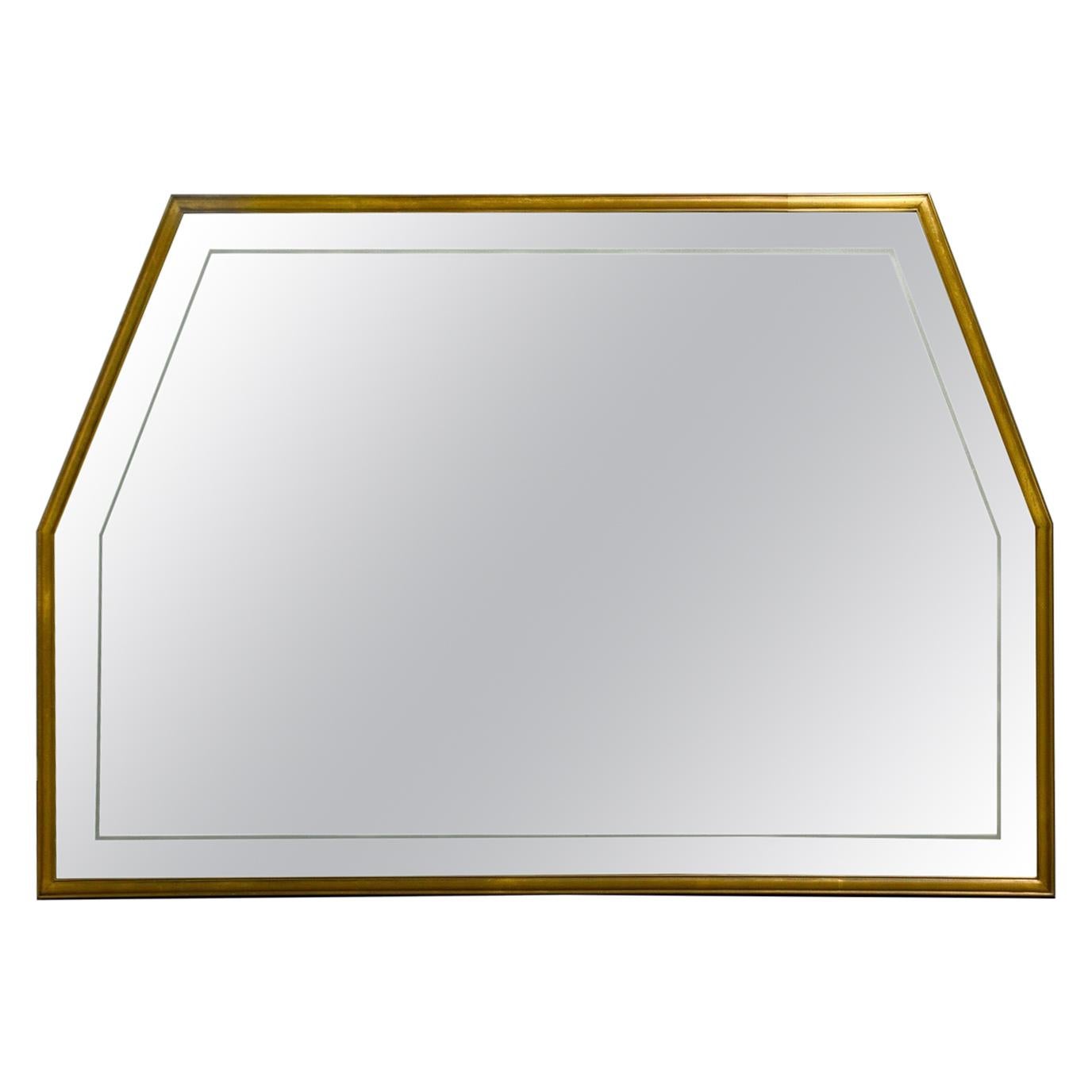 Large Italian Mid Century Brass Framed Mirror