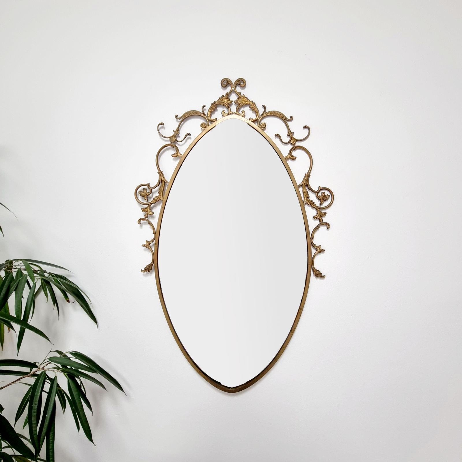 Mid-Century Modern Large Italian Mid Century Brass Mirror, Italy 60s For Sale