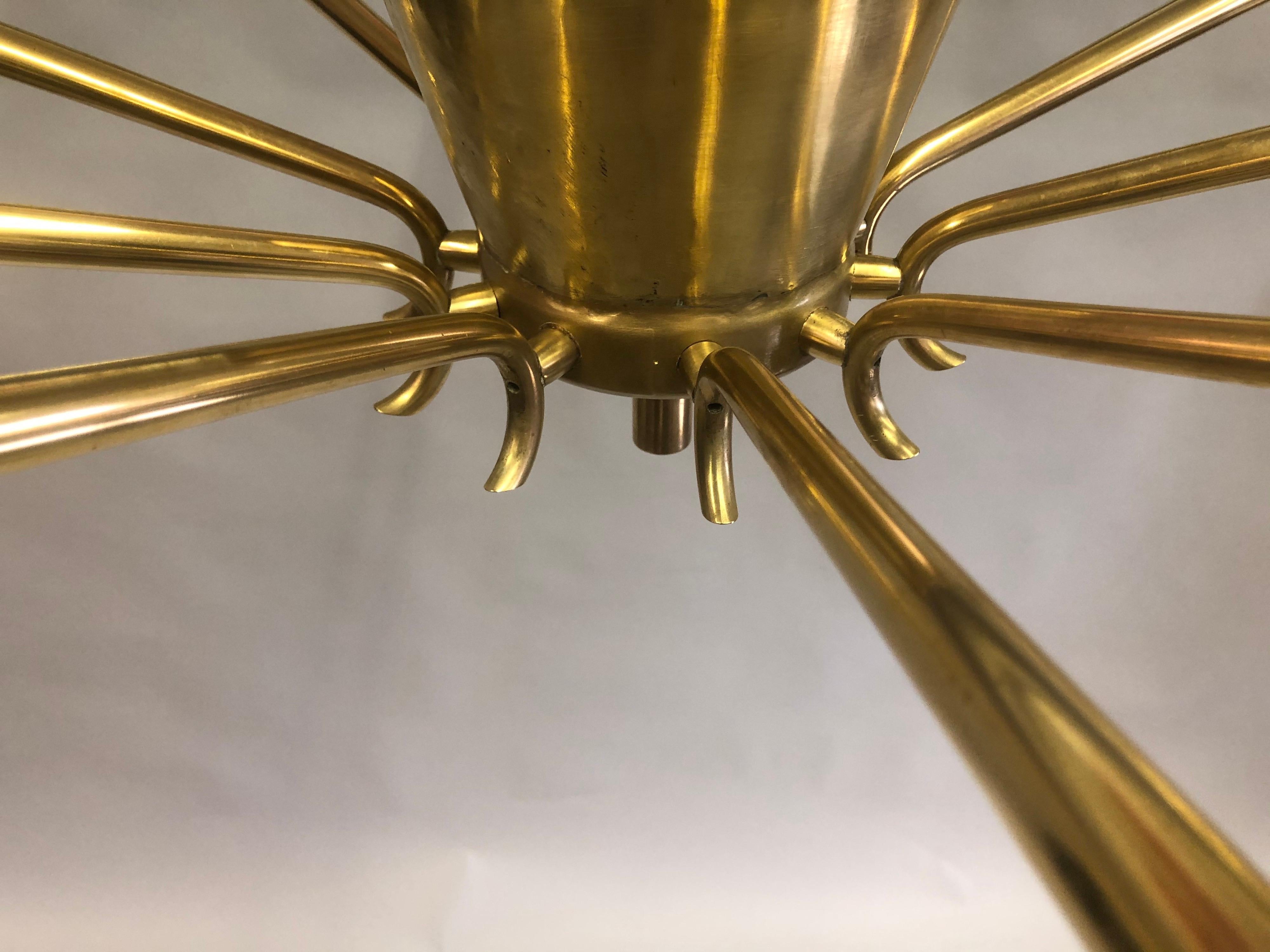 Large Italian Midcentury Brass Sunburst or Star Flush Mount / Pendant, Stilnovo For Sale 5