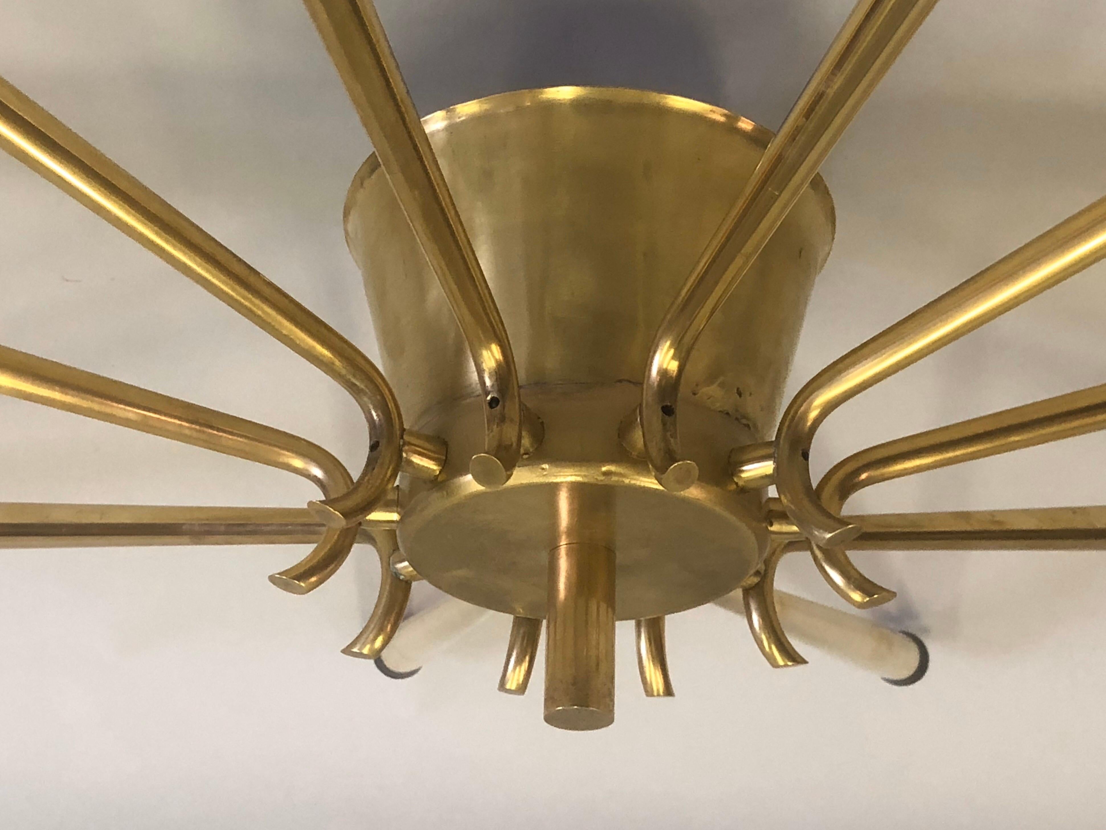 Large Italian Midcentury Brass Sunburst or Star Flush Mount / Pendant, Stilnovo For Sale 7