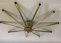 Large Italian Midcentury Brass Sunburst or Star Flush Mount / Pendant, Stilnovo
