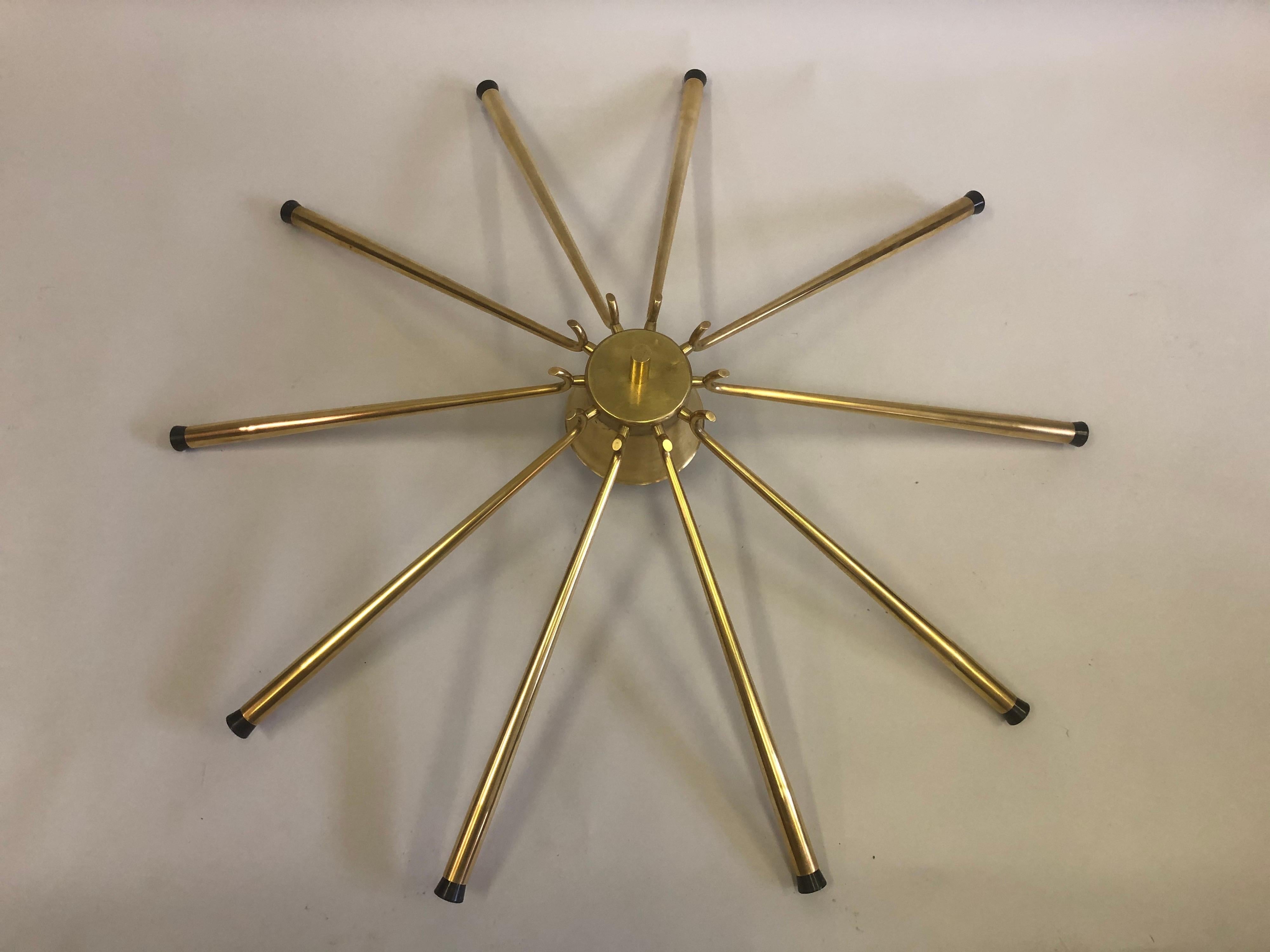 Mid-Century Modern Large Italian Midcentury Brass Sunburst or Star Flush Mount / Pendant, Stilnovo For Sale