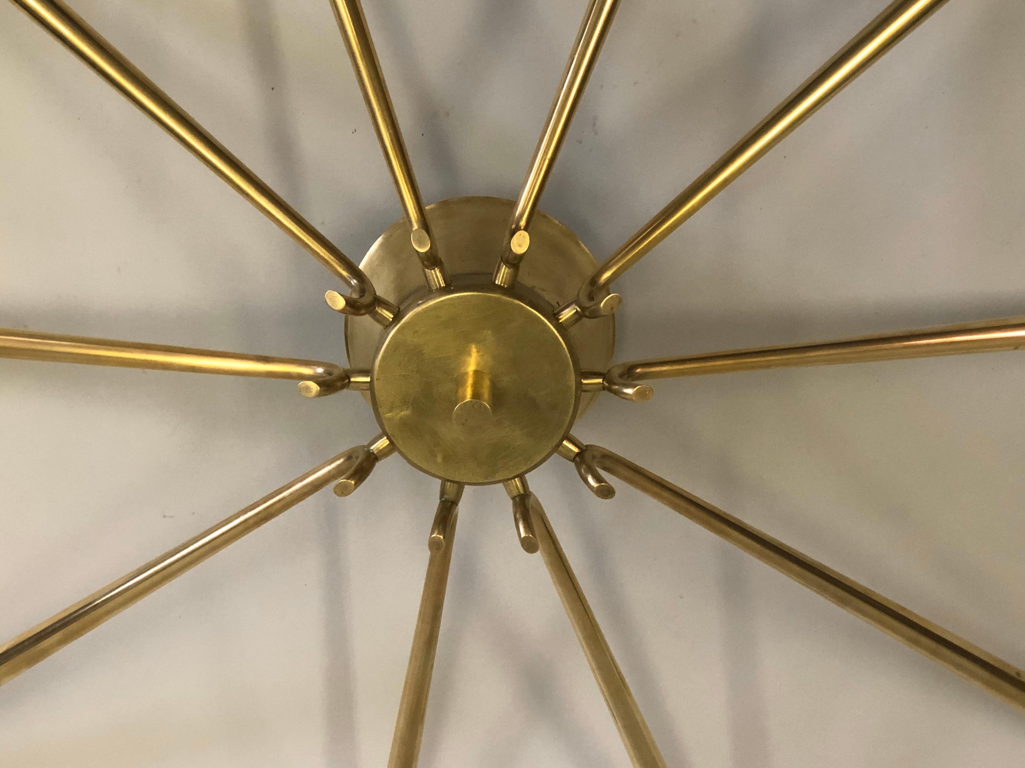 Large Italian Midcentury Brass Sunburst or Star Flush Mount / Pendant, Stilnovo For Sale 4