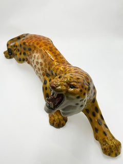Large Italian Mid-Century Ceramic Leopard Sculpture, 1970s