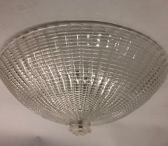 Large Italian Midcentury Clear Satin Murano Glass Flush Mount / Pendant