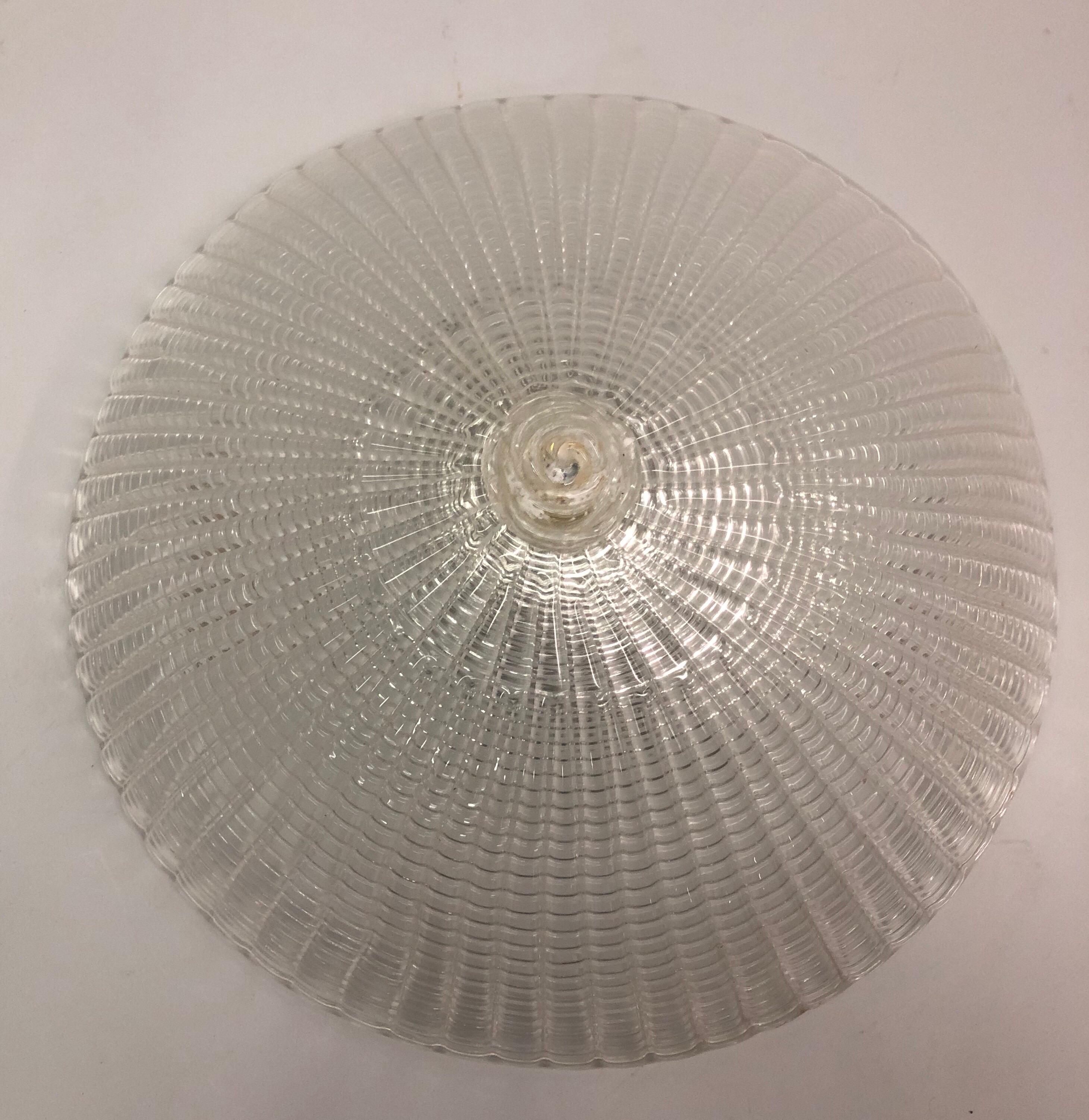 Large Italian Midcentury Clear Satin Murano Glass Flush Mount / Pendant In Excellent Condition For Sale In New York, NY