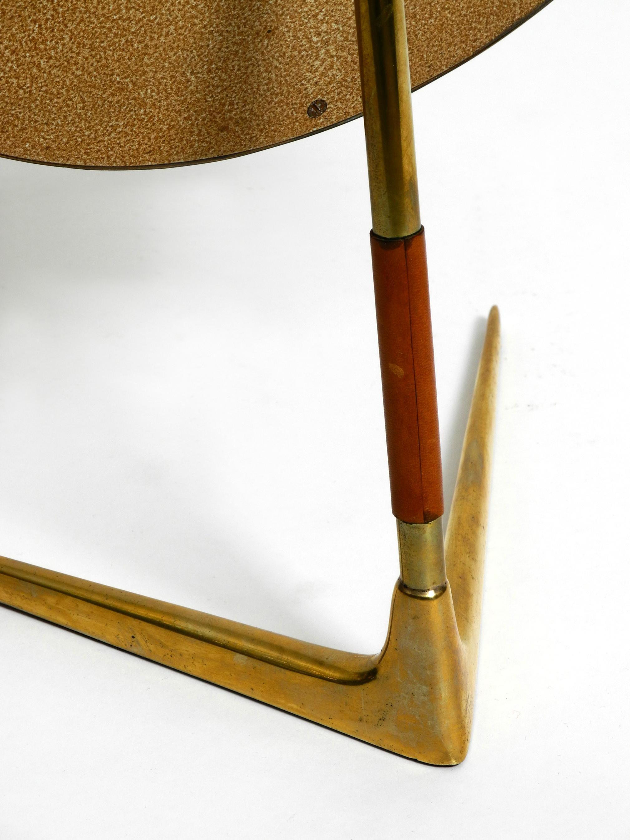Large Italian Midcentury Crow's Foot Table Mirror Made of Brass and Leather 5
