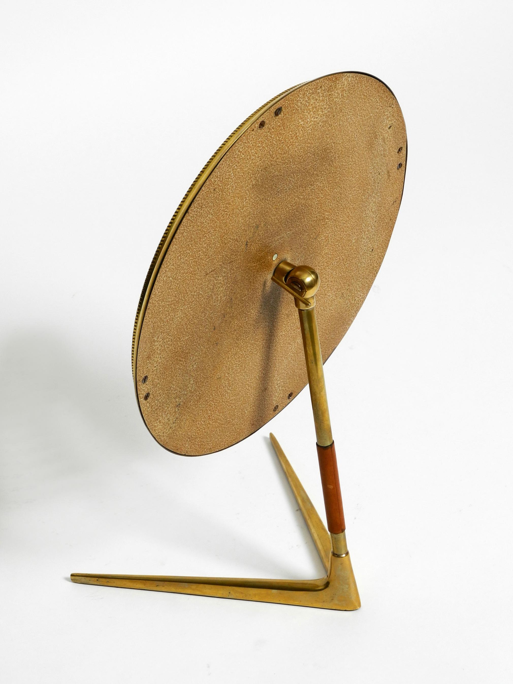 Mid-20th Century Large Italian Midcentury Crow's Foot Table Mirror Made of Brass and Leather