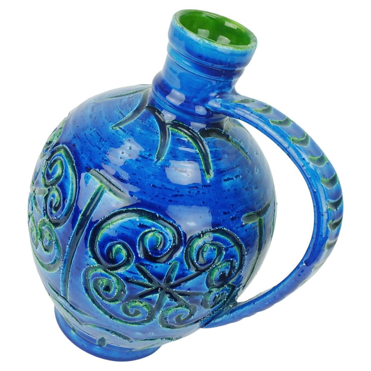 large italian mid century italica ars jug VASE jug rimini blue glaze For Sale