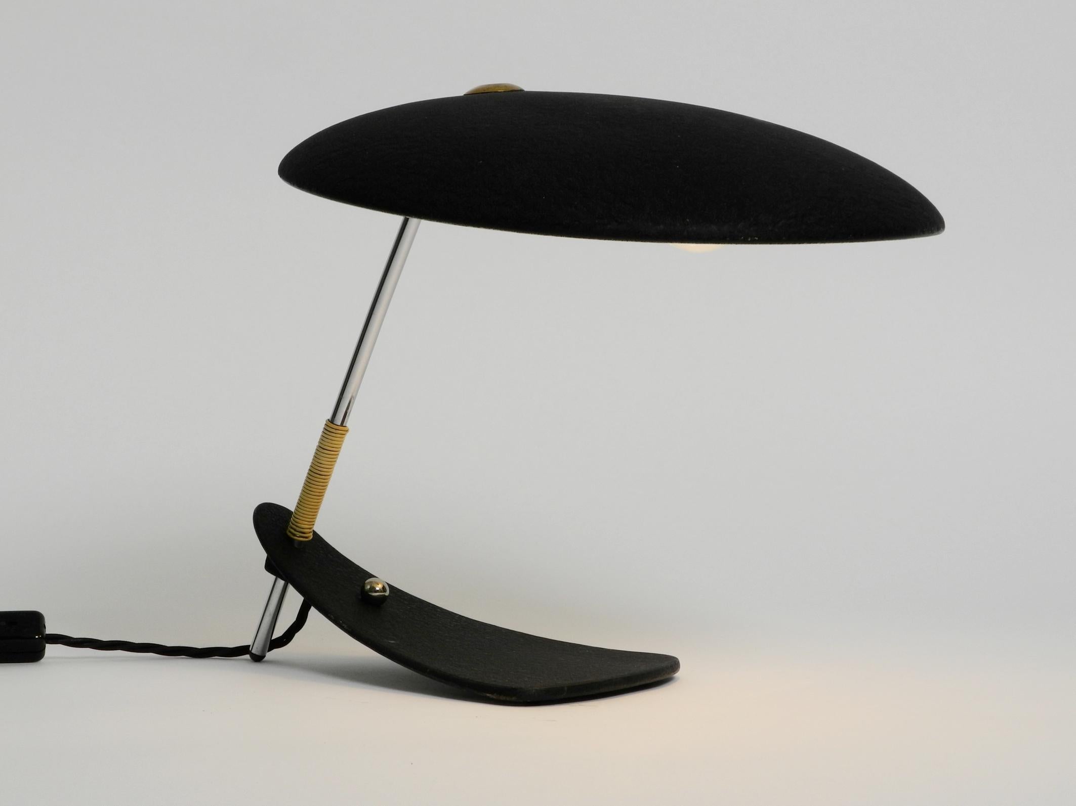 Large Italian Mid Century metal table lamp with black shrink varnish For Sale 11