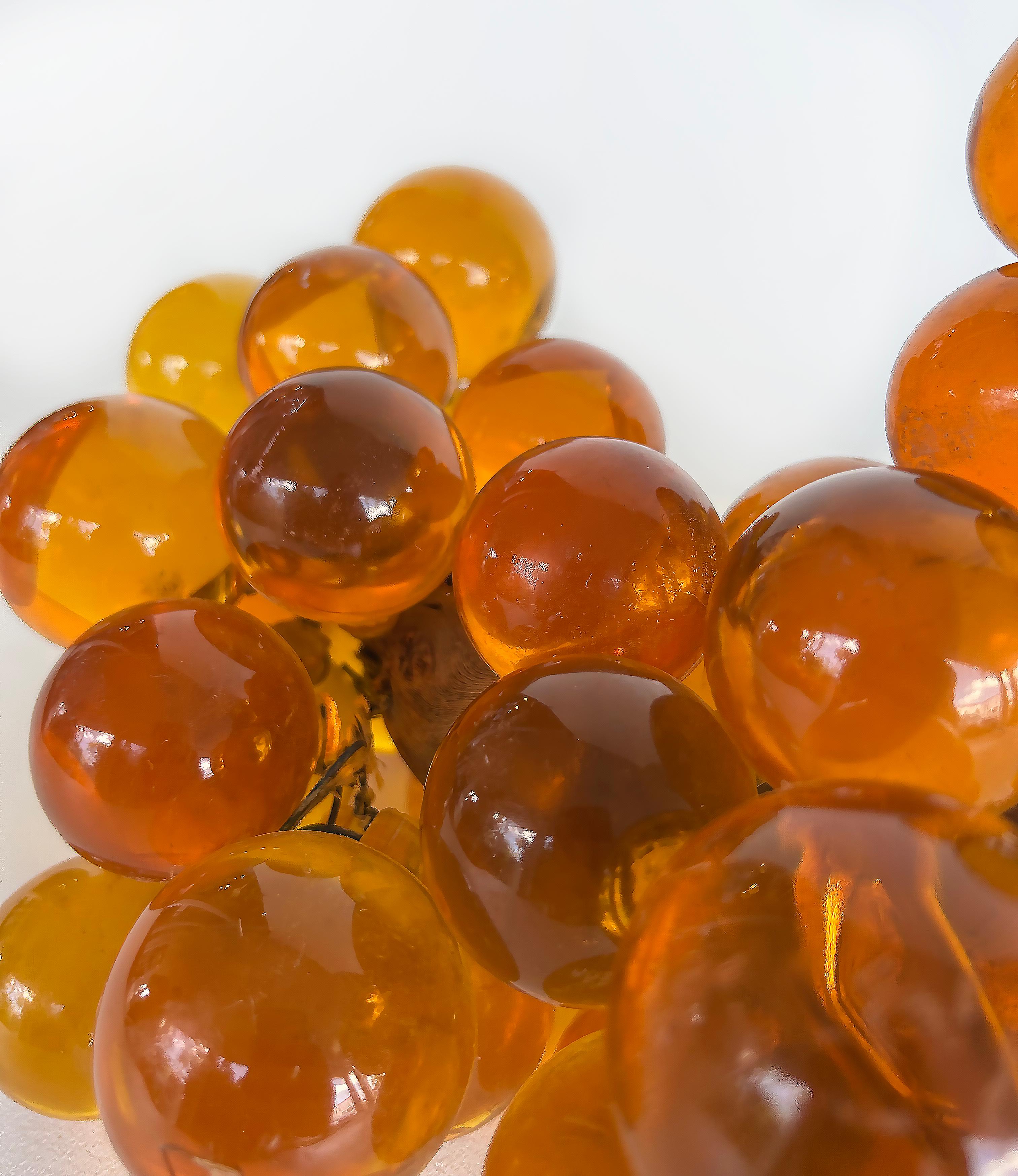 20th Century Large Mid-century Modern Amber Lucite Glass Grapes, Olive Branch Stem For Sale