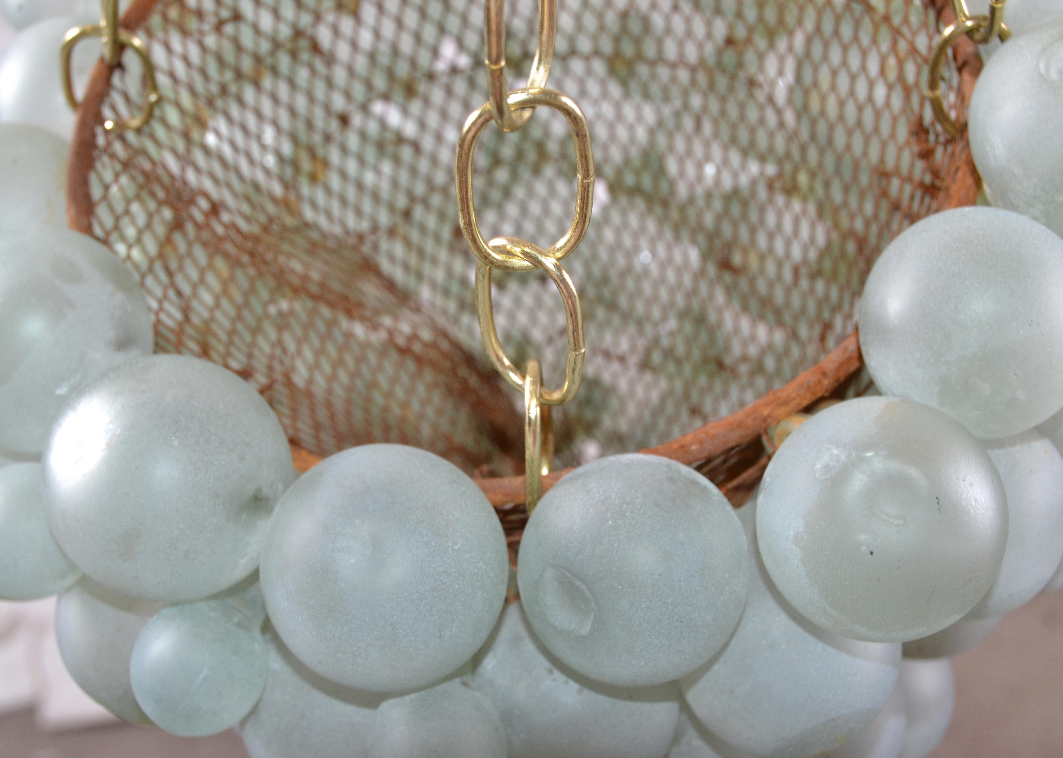 Large Italian Mid-Century Modern Blown Murano Glass & Brass Grape Chandelier For Sale 5