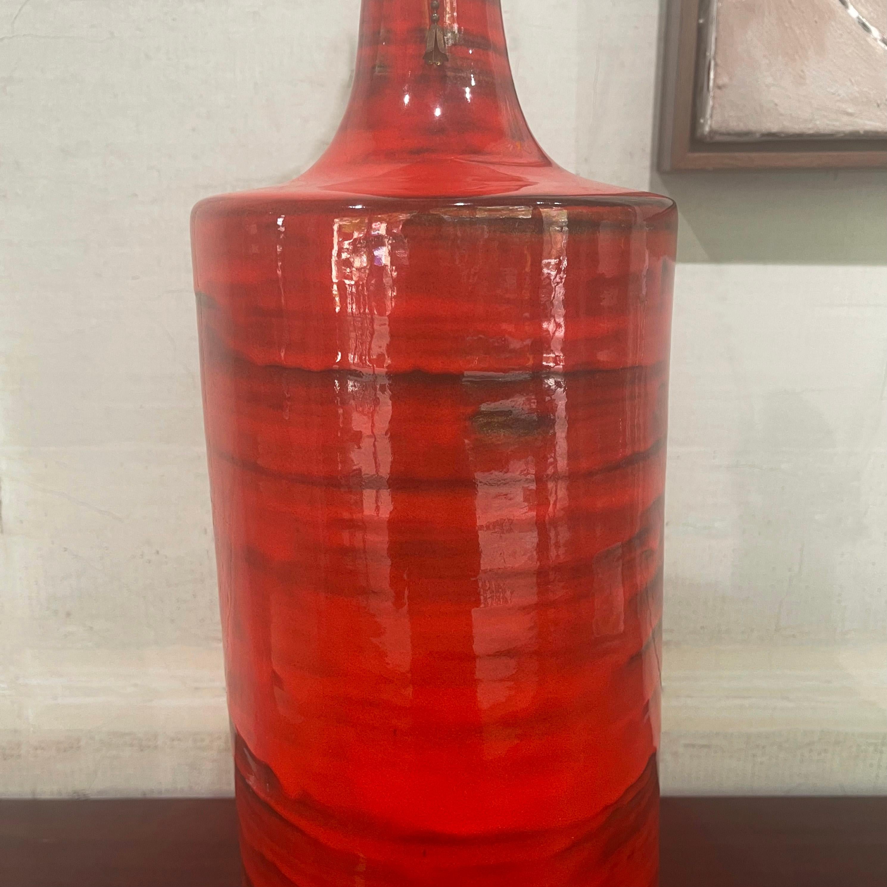 20th Century Large Italian Mid-Century Modern Orange Art Pottery Table Lamp For Sale