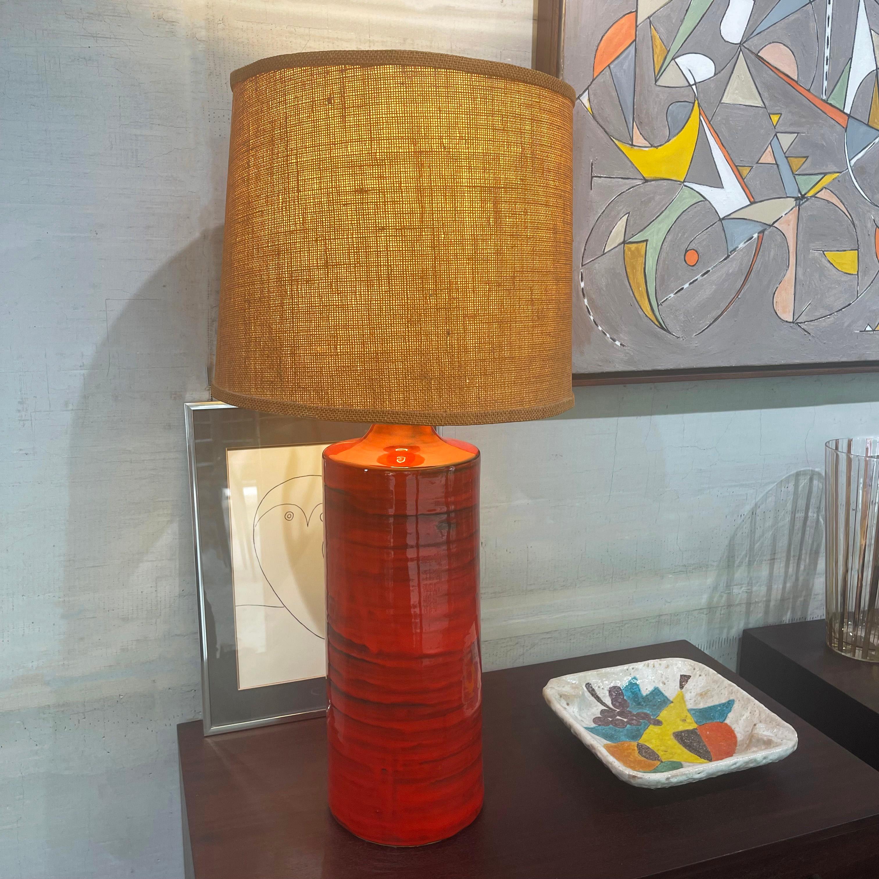 Ceramic Large Italian Mid-Century Modern Orange Art Pottery Table Lamp For Sale
