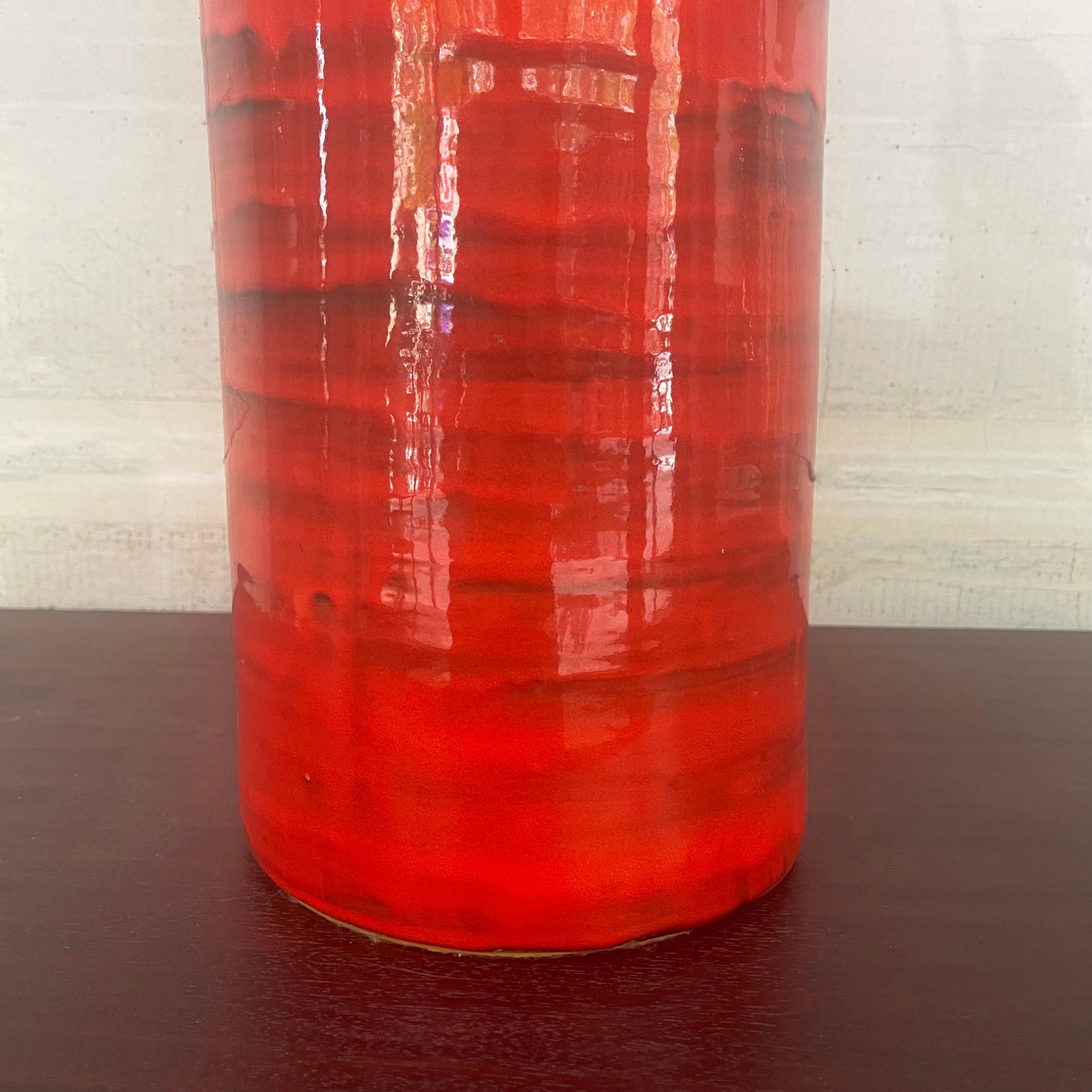 Large Italian Mid-Century Modern Orange Art Pottery Table Lamp For Sale 1