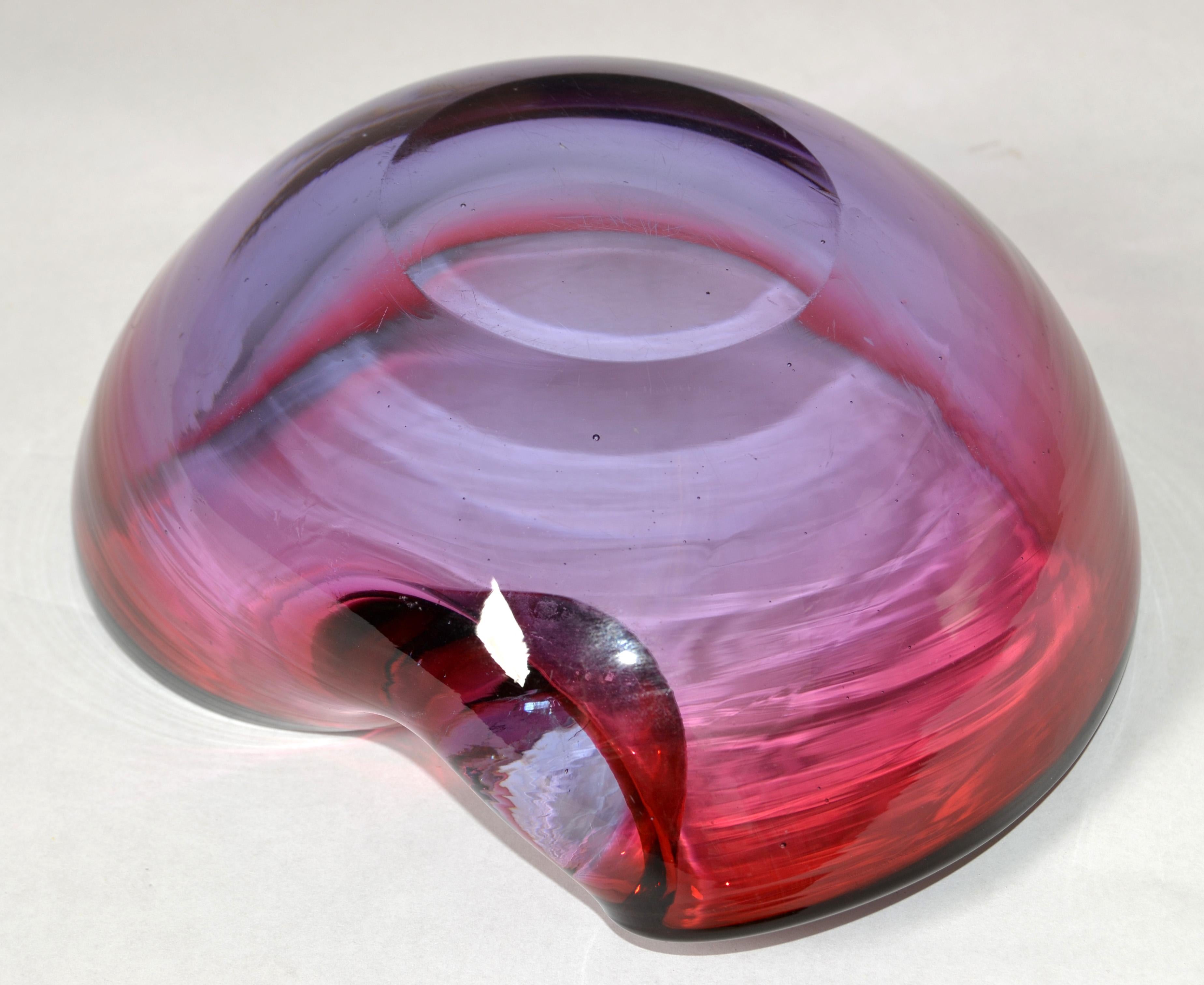 Large Italian Mid-Century Modern Sculptural Blown Murano Art Glass Bowl Ashtray For Sale 5