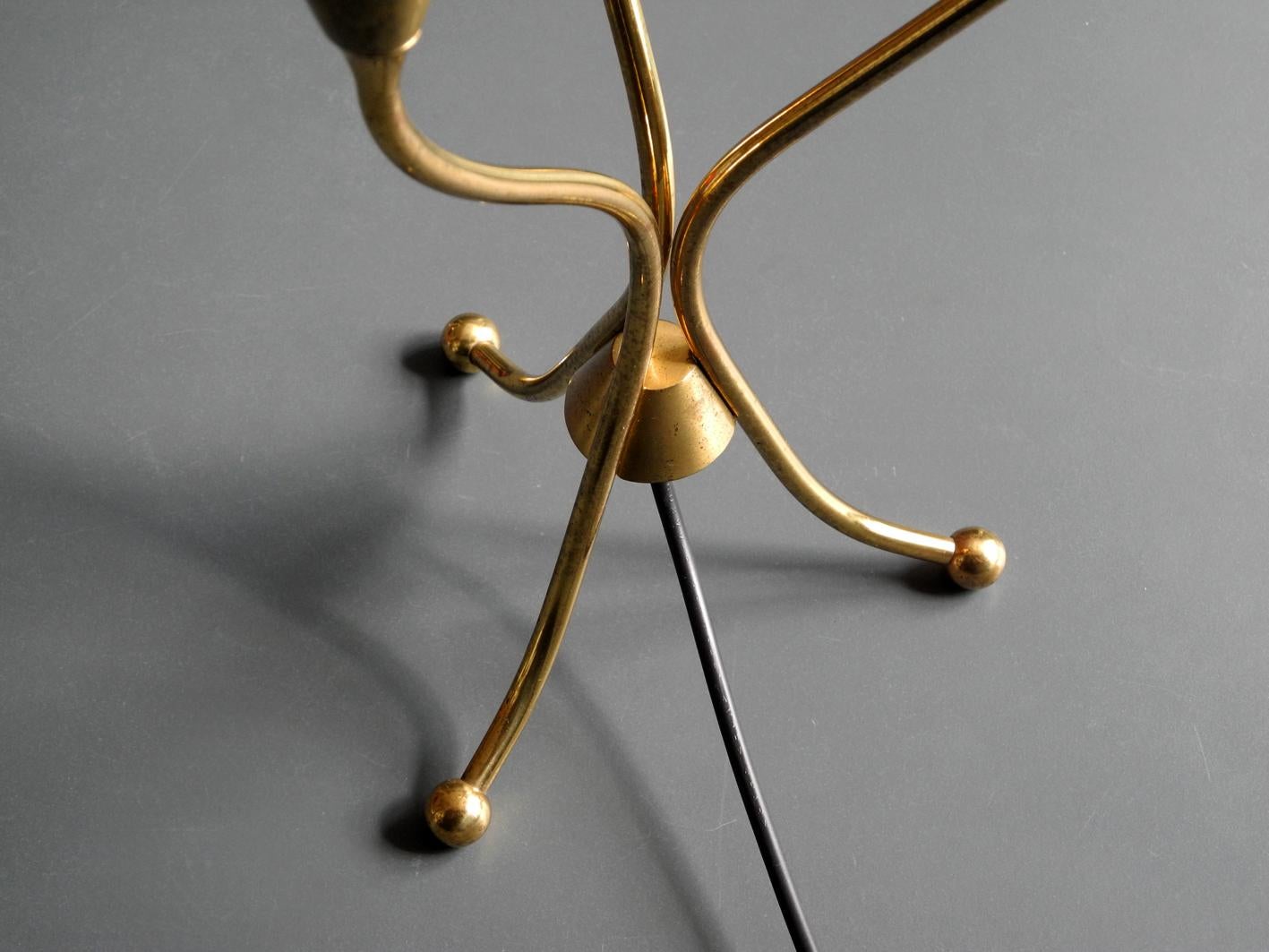 Mid-20th Century Large Italian Mid-Century Modernist Brass Tripod Cone Table Lamp with Three Arms