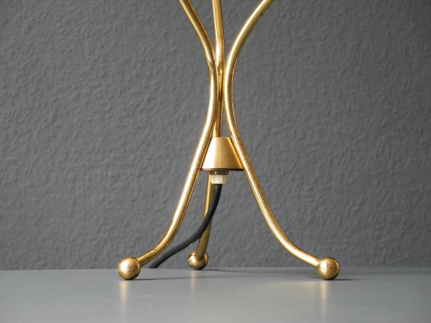 Large Italian Mid-Century Modernist Brass Tripod Cone Table Lamp with Three Arms 3