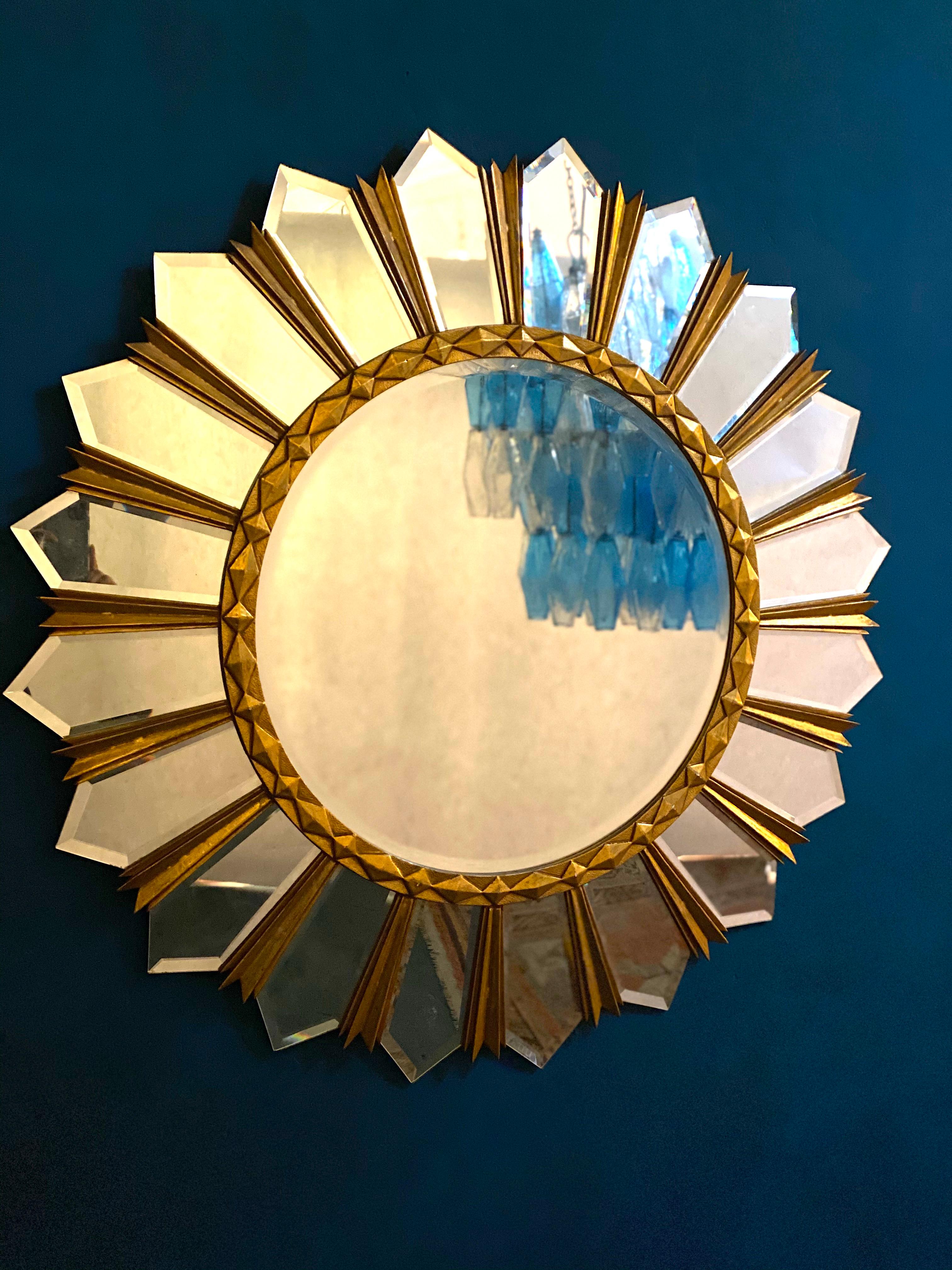 Mid-Century moderno Grande specchio italiano di metà secolo a raggiera, anni '60 in vendita