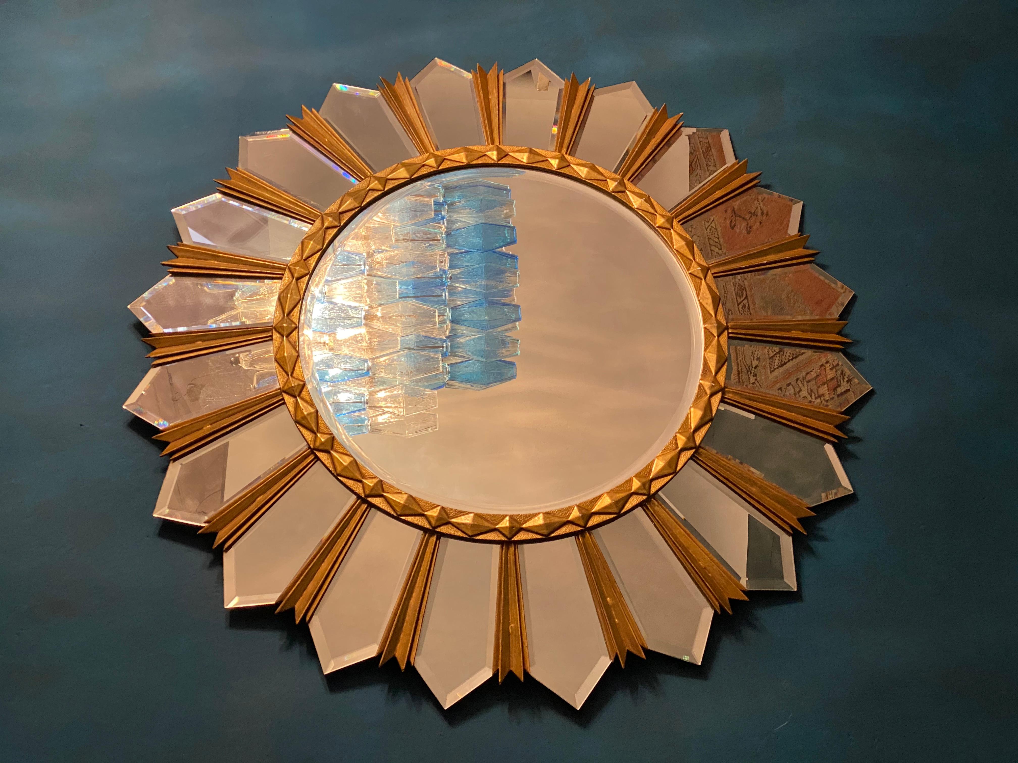 Large Italian Mid-Century Sunburst Mirror, 1960s In Excellent Condition For Sale In Rome, IT