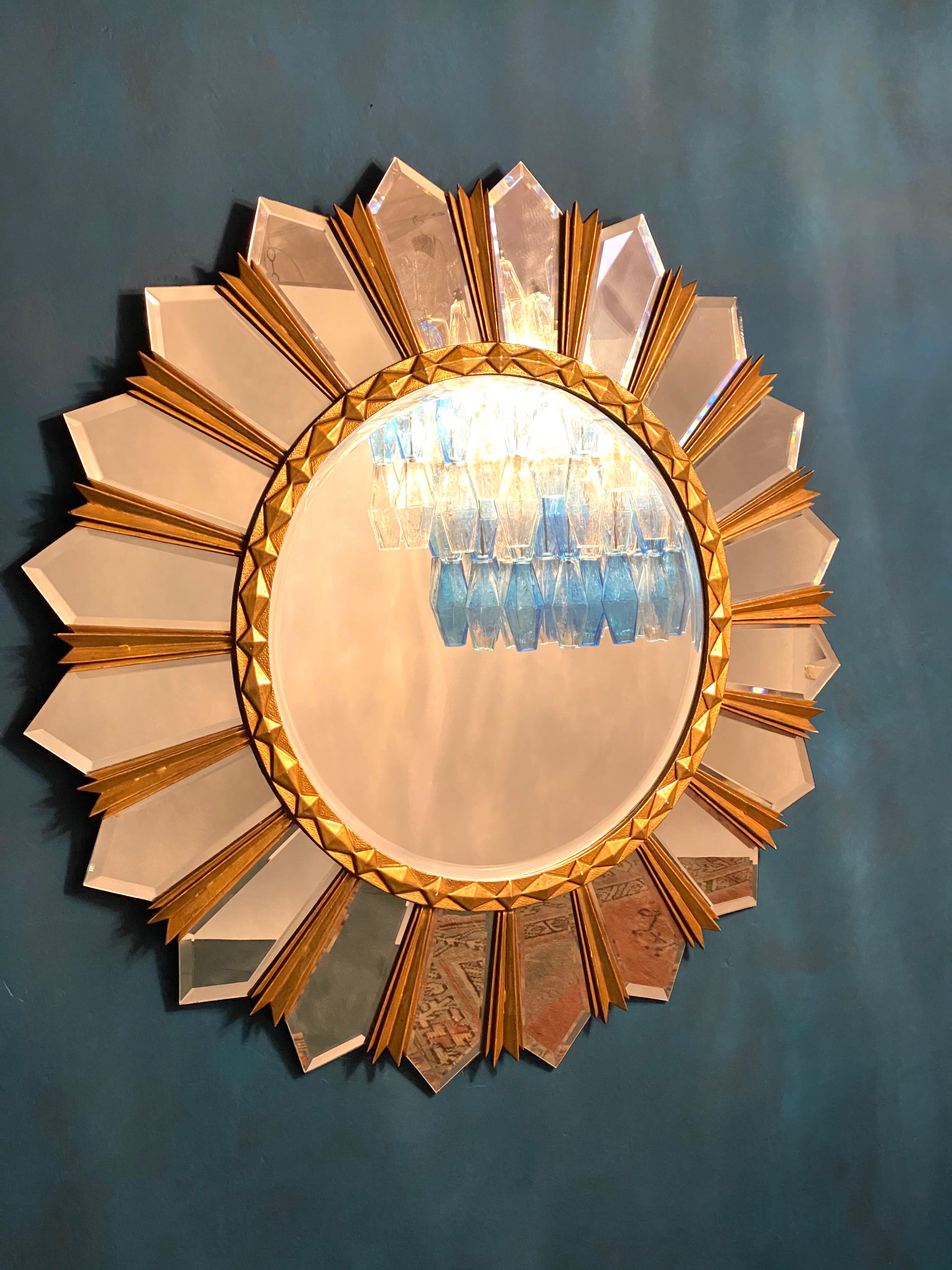 20th Century Large Italian Mid-Century Sunburst Mirror, 1960s For Sale