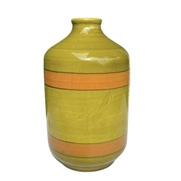 Mid-Century Modern Large Italian Mid Century Vase in Olive Green and Orange by Raymor - Italy For Sale
