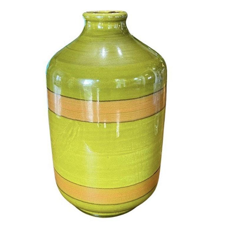 Large Italian Mid Century Vase in Olive Green and Orange by Raymor - Italy In Good Condition For Sale In Oklahoma City, OK