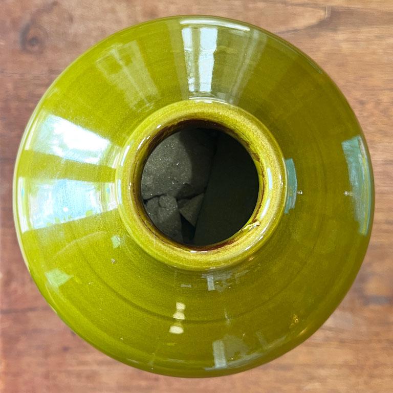 Ceramic Large Italian Mid Century Vase in Olive Green and Orange by Raymor - Italy For Sale
