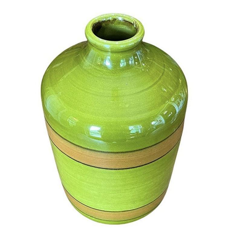 Large Italian Mid Century Vase in Olive Green and Orange by Raymor - Italy For Sale 1