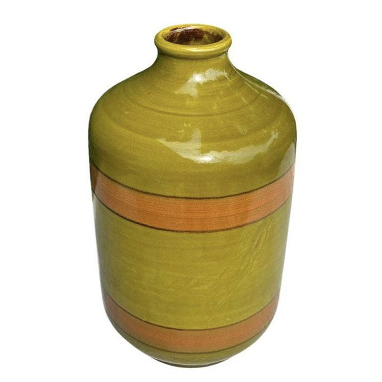 Large Italian Mid Century Vase in Olive Green and Orange by Raymor - Italy For Sale 2