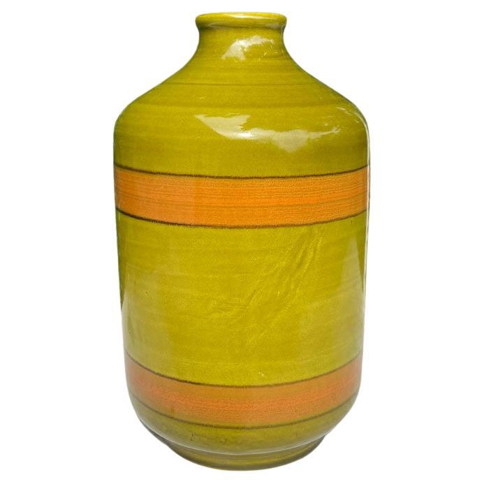 Large Italian Mid Century Vase in Olive Green and Orange by Raymor - Italy For Sale