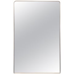 Large Italian Mid-Century Wall Mirror with Rounded Minimal Gold Brass Frame
