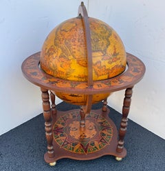 Large Italian Mid-Century Wood Globe Zodiac Bar Cart