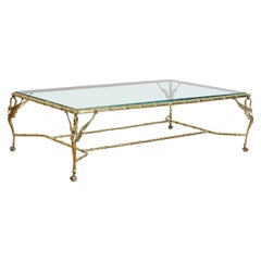 Large Italian Midcentury "ArteLegno" Brass and Glass Coffee Table