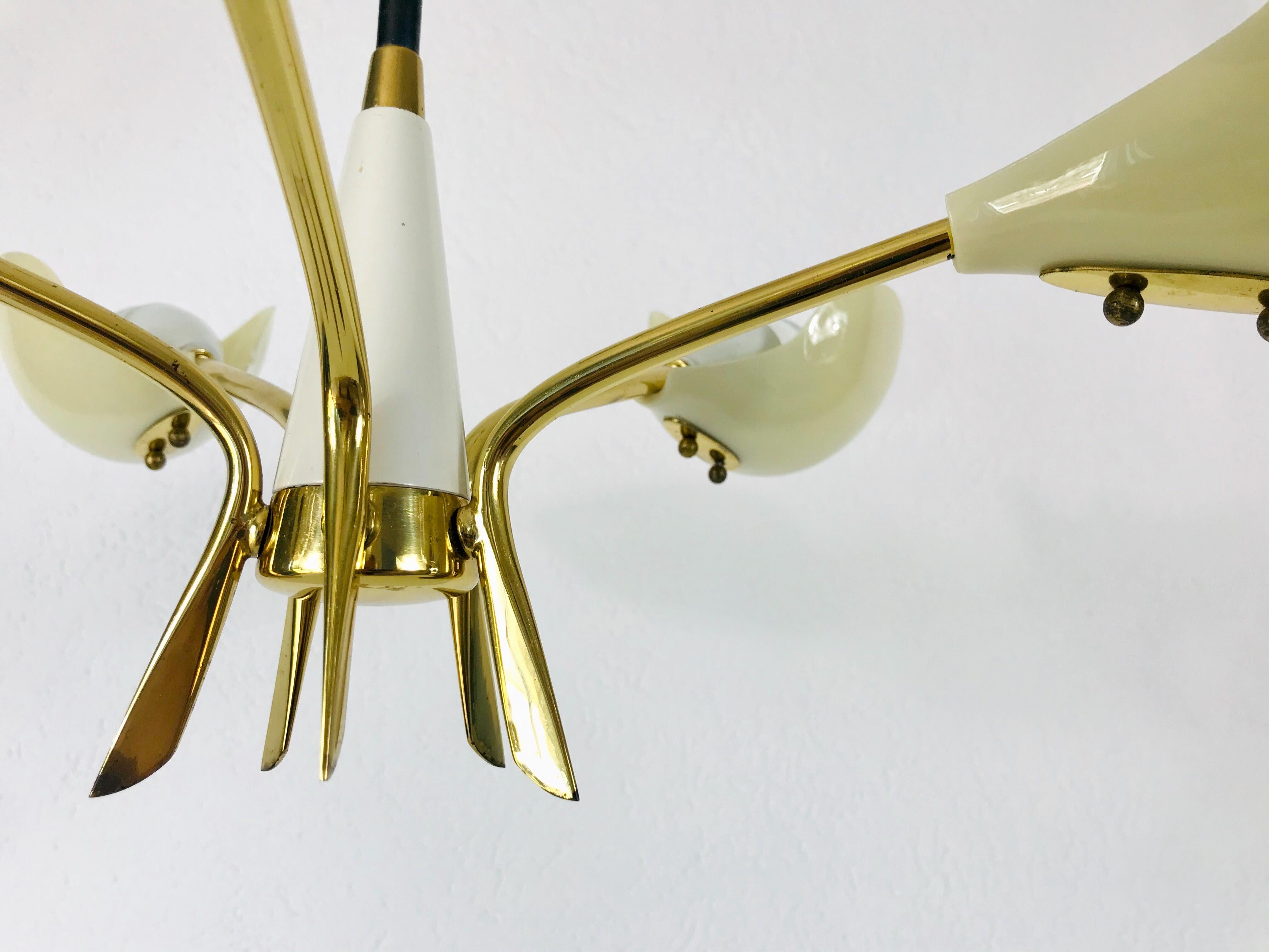 Large Italian Midcentury Brass 5-Arm Sputnik Chandelier, 1950s 4