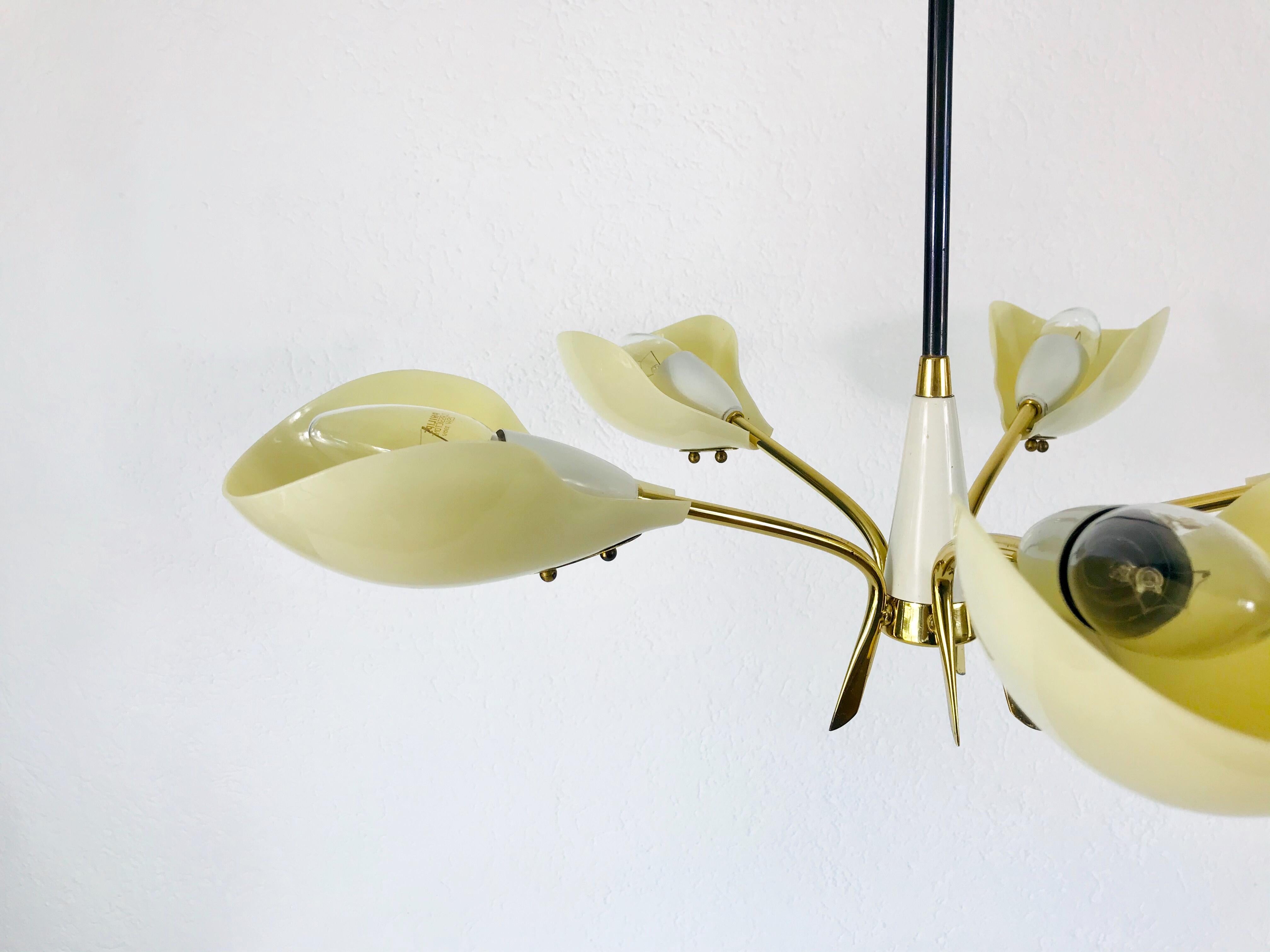 Large Italian Midcentury Brass 5-Arm Sputnik Chandelier, 1950s 6