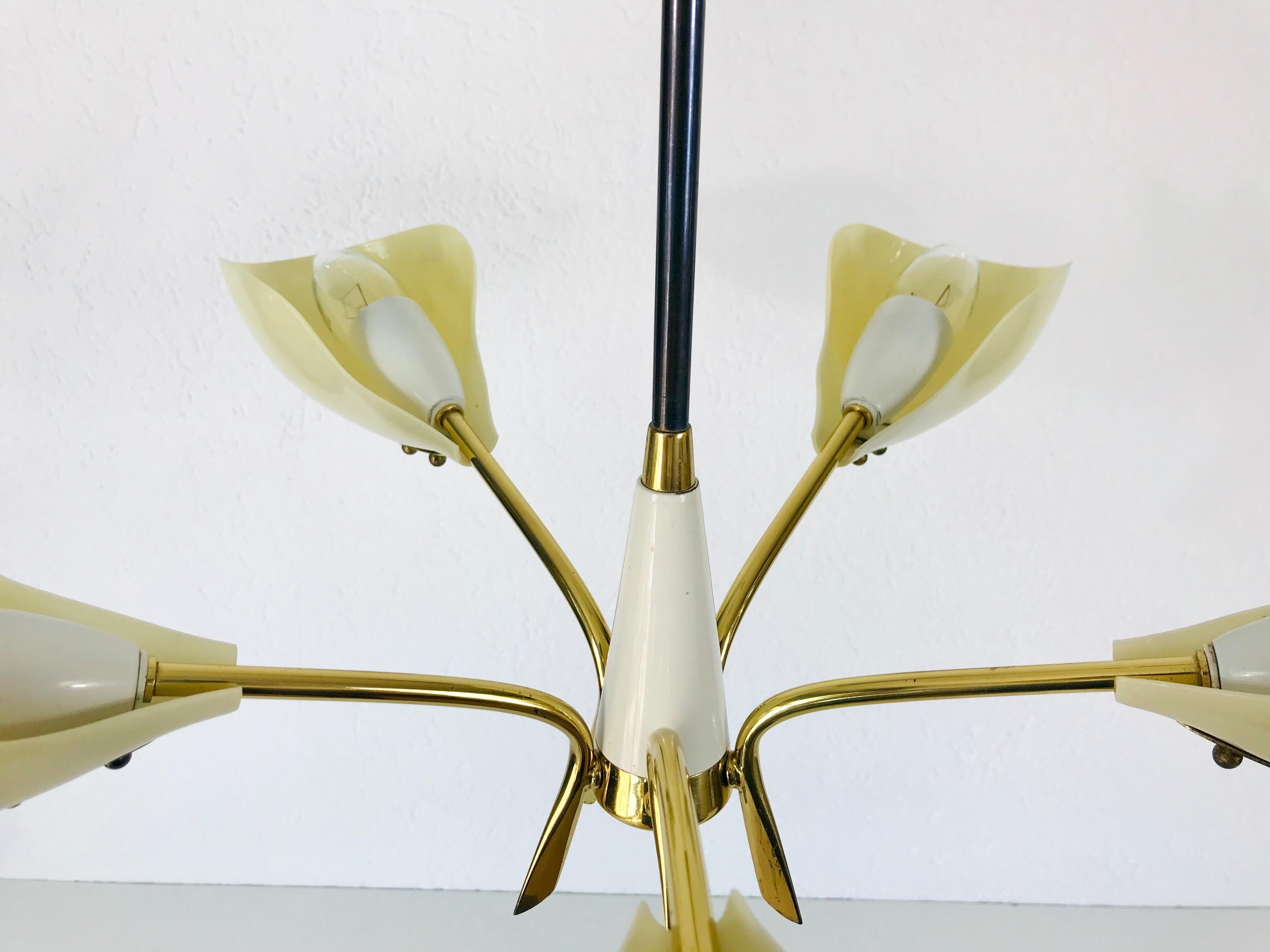 Large Italian Midcentury Brass 5-Arm Sputnik Chandelier, 1950s 7