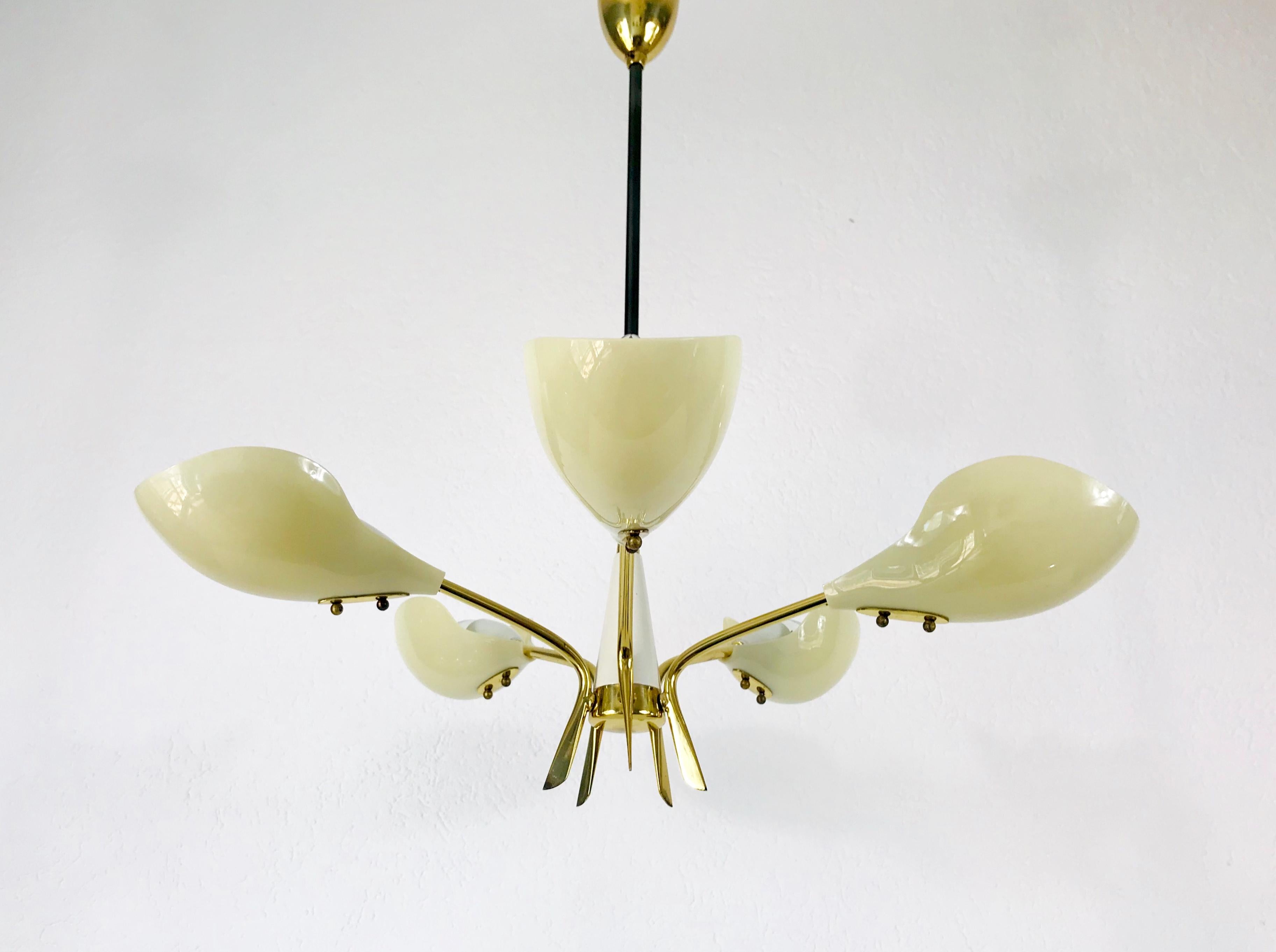 Mid-Century Modern Large Italian Midcentury Brass 5-Arm Sputnik Chandelier, 1950s