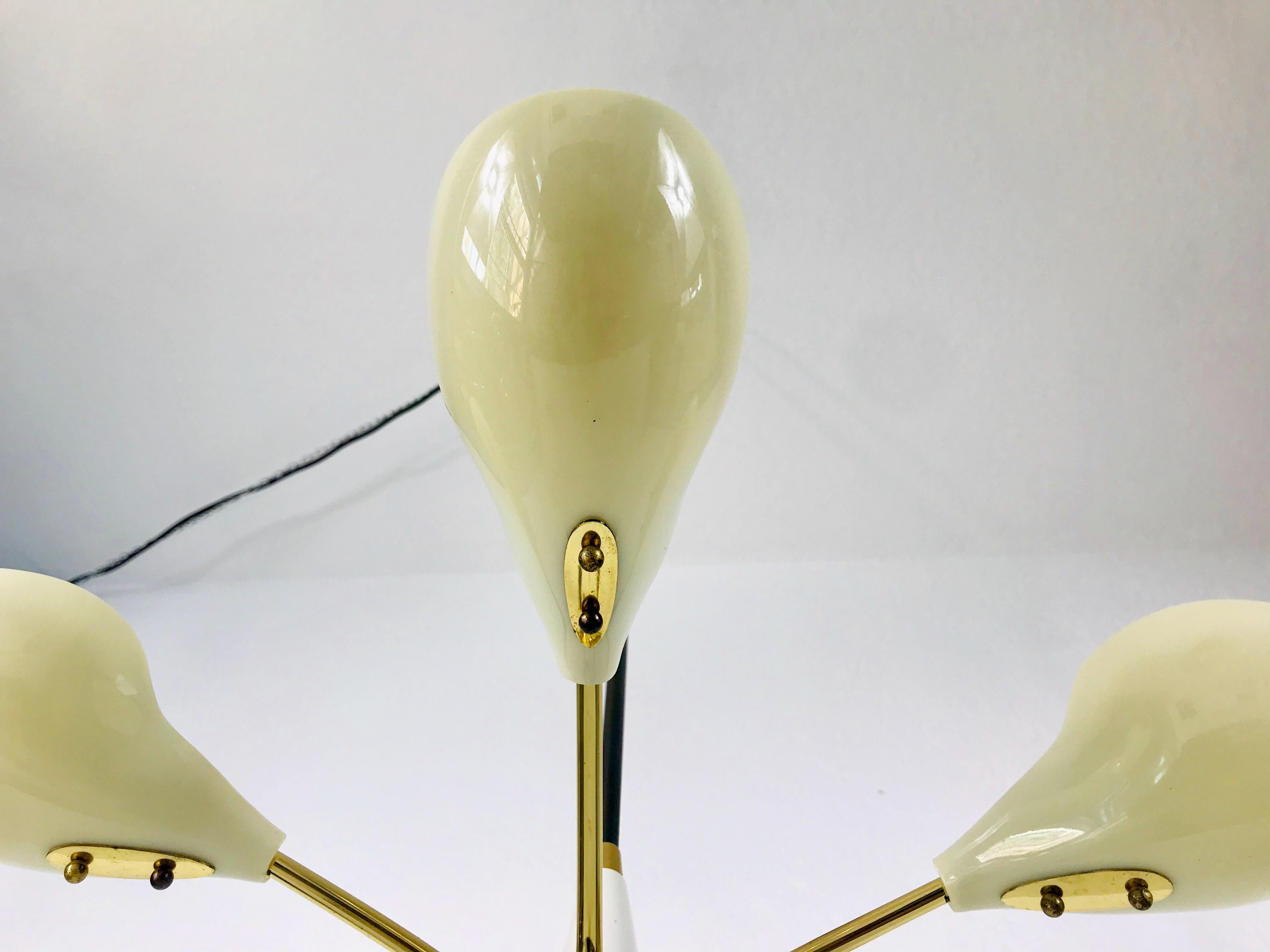 Large Italian Midcentury Brass 5-Arm Sputnik Chandelier, 1950s 2