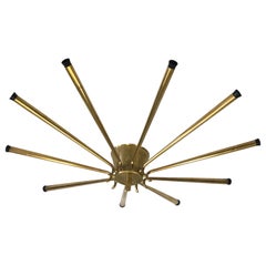 Large Italian Midcentury Brass Sunburst or Star Flush Mount / Pendant, Stilnovo
