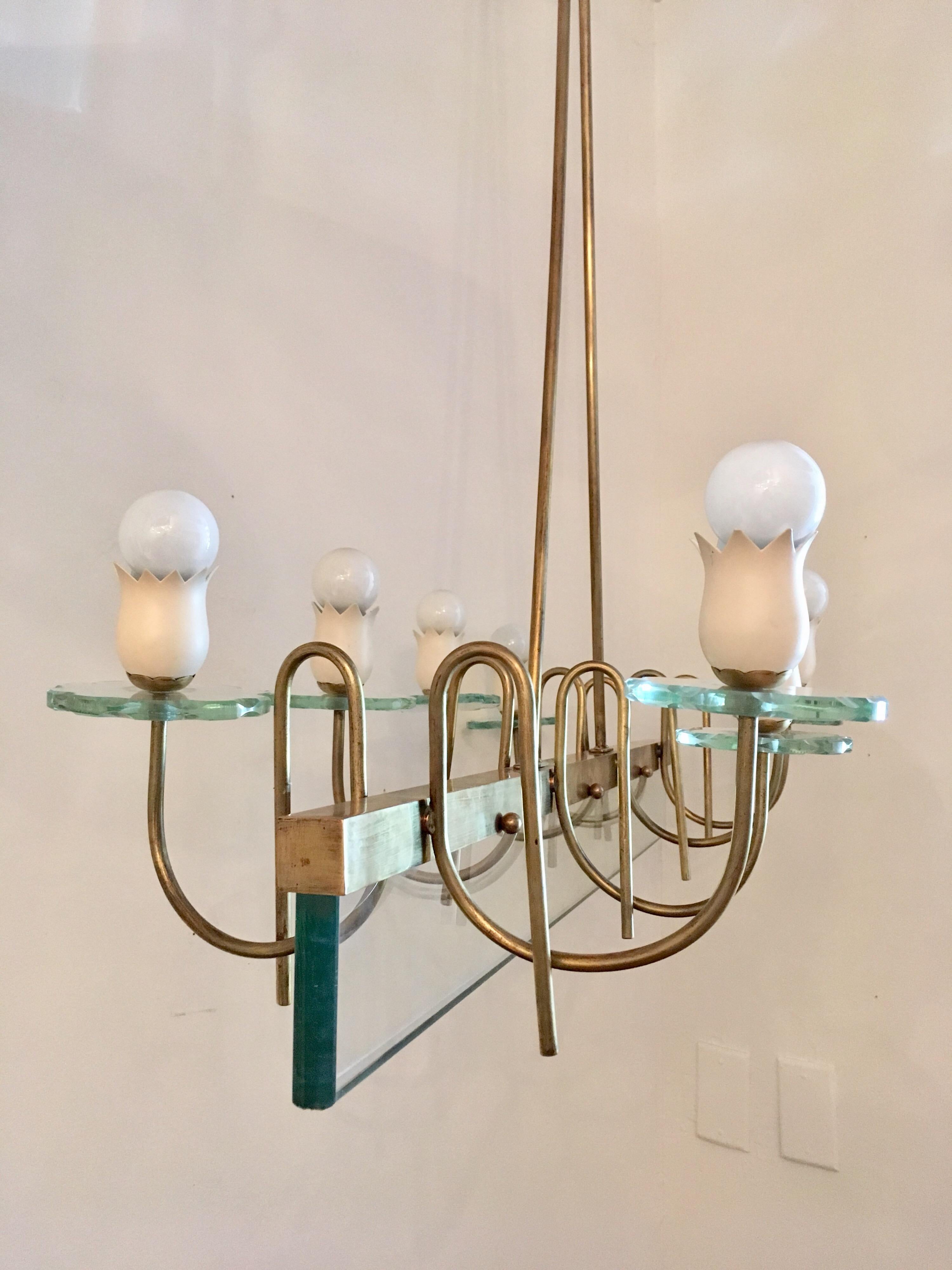 Brass Large Italian Midcentury Chandelier