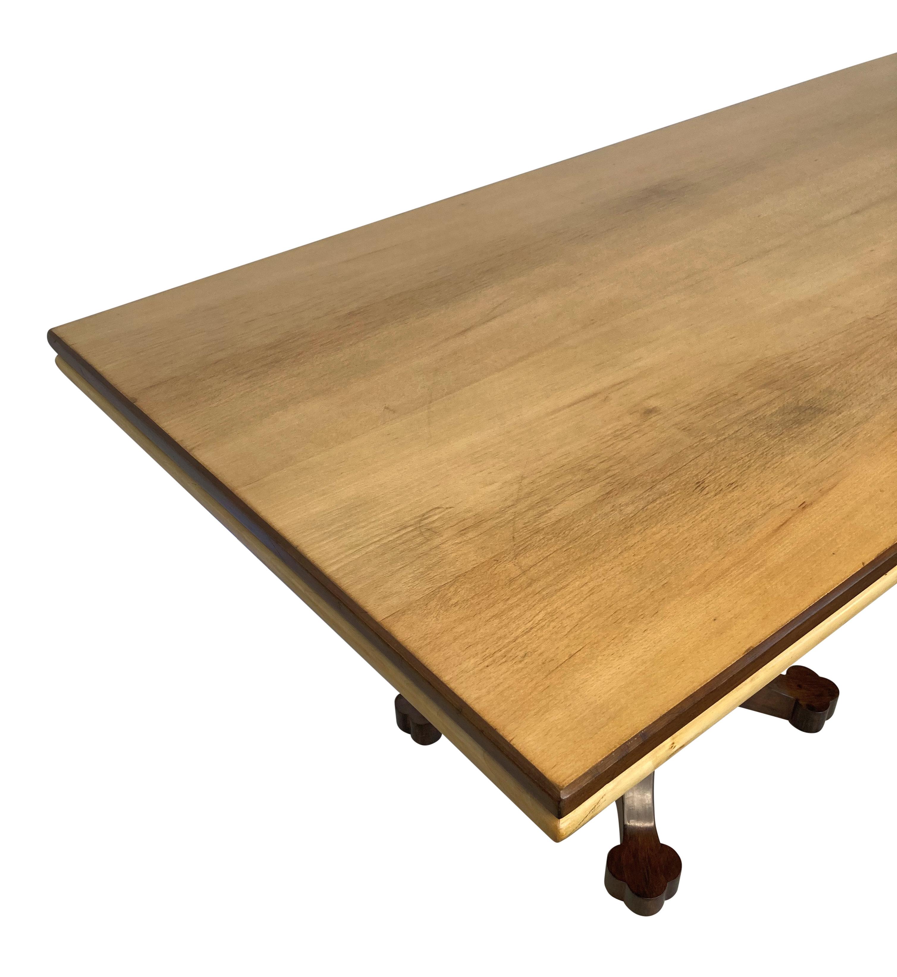 Walnut Large Italian Midcentury Dining Table in the Gothic Manner For Sale