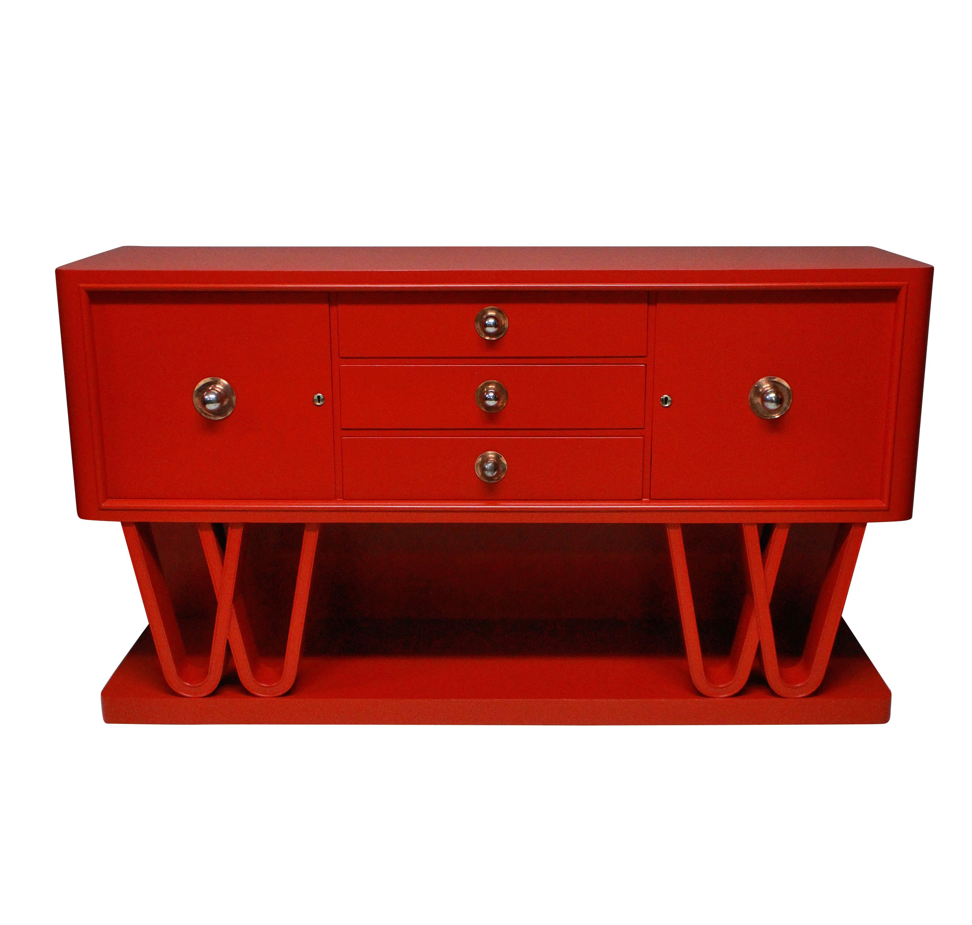 20th Century Large Italian Midcentury Red Lacquered Credenza