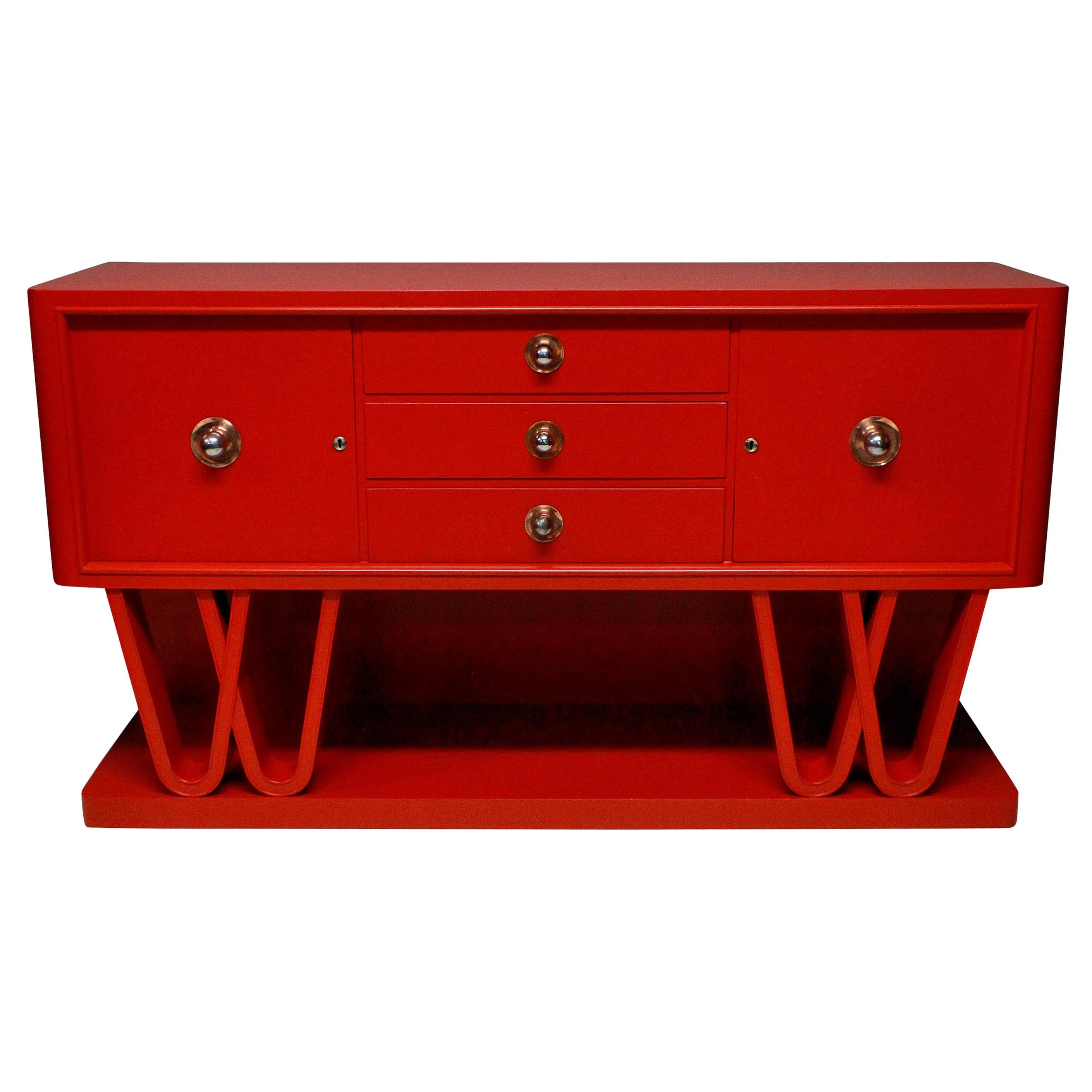 Large Italian Midcentury Red Lacquered Credenza