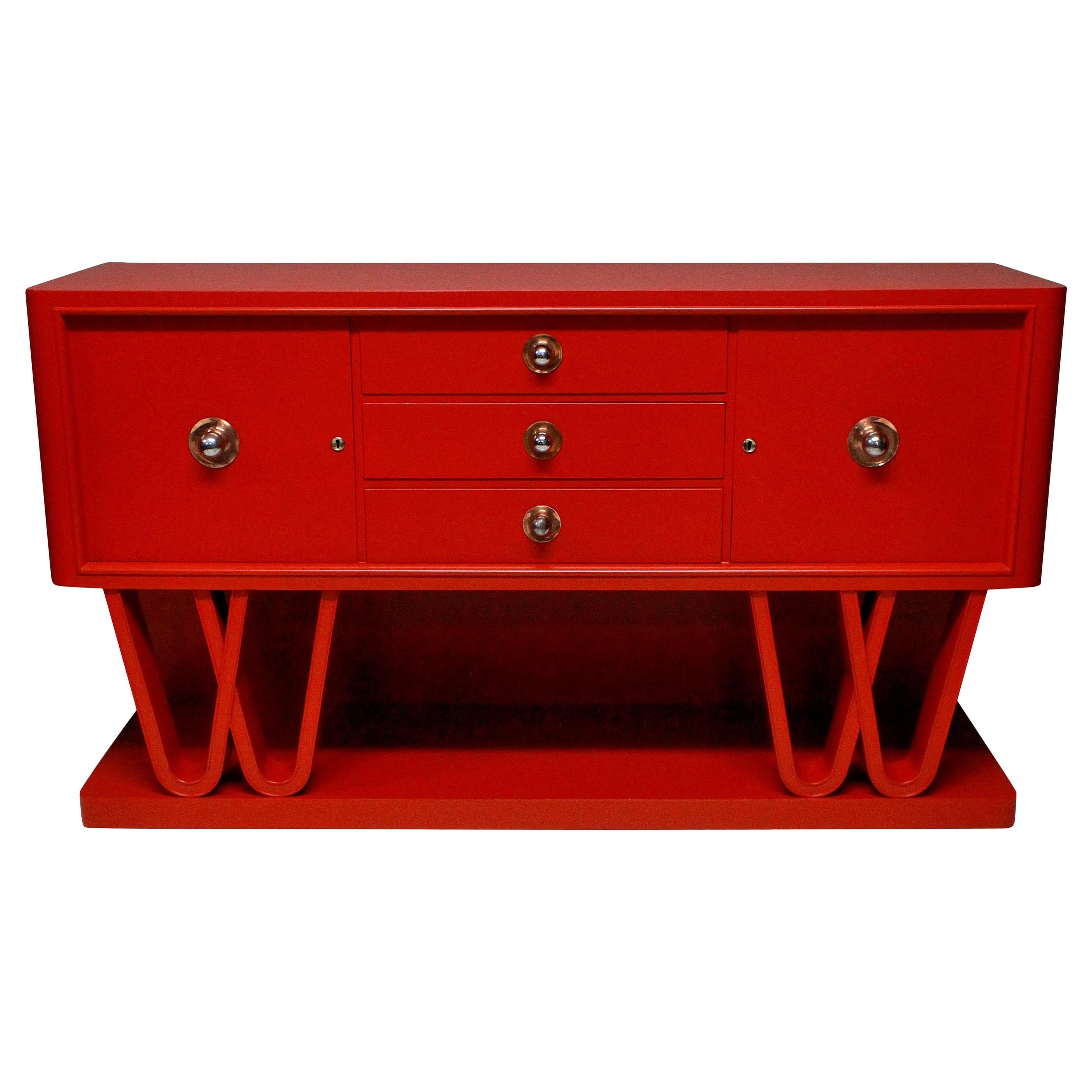 Large Italian Midcentury Red Lacquered Credenza