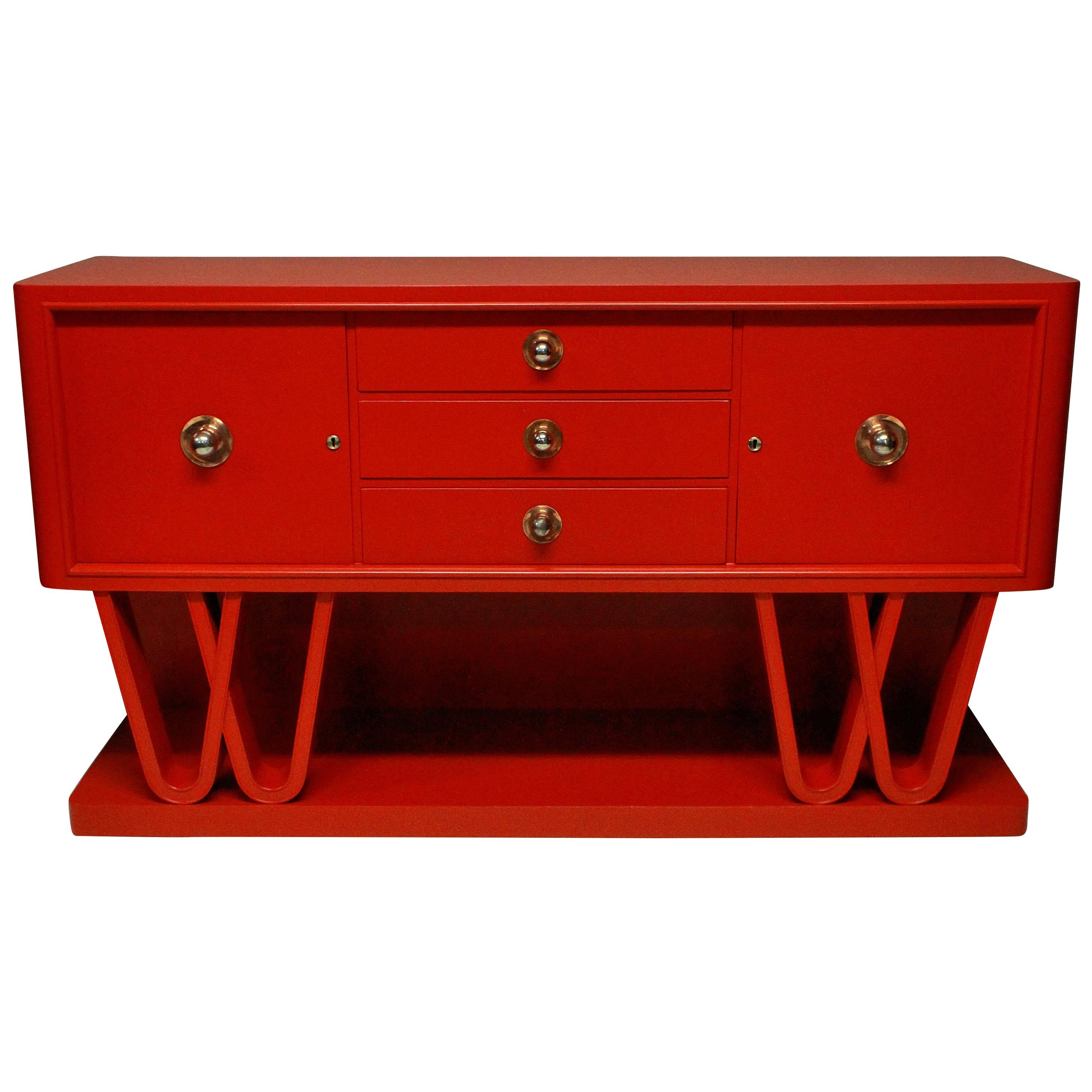 Large Italian Midcentury Red Lacquered Credenza