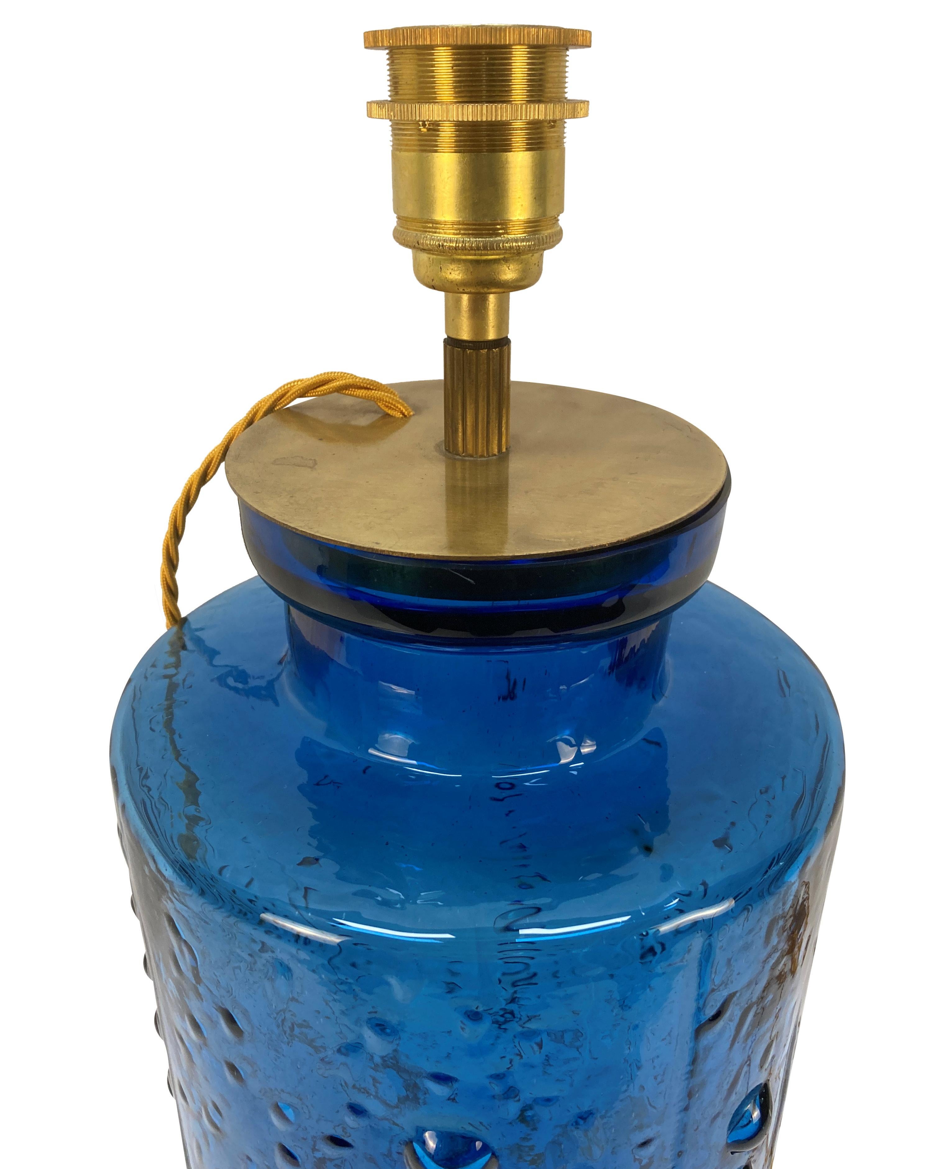 Grande lampe de table italienne du milieu du siècle en verre bleu Bon état - En vente à Kent, Dover