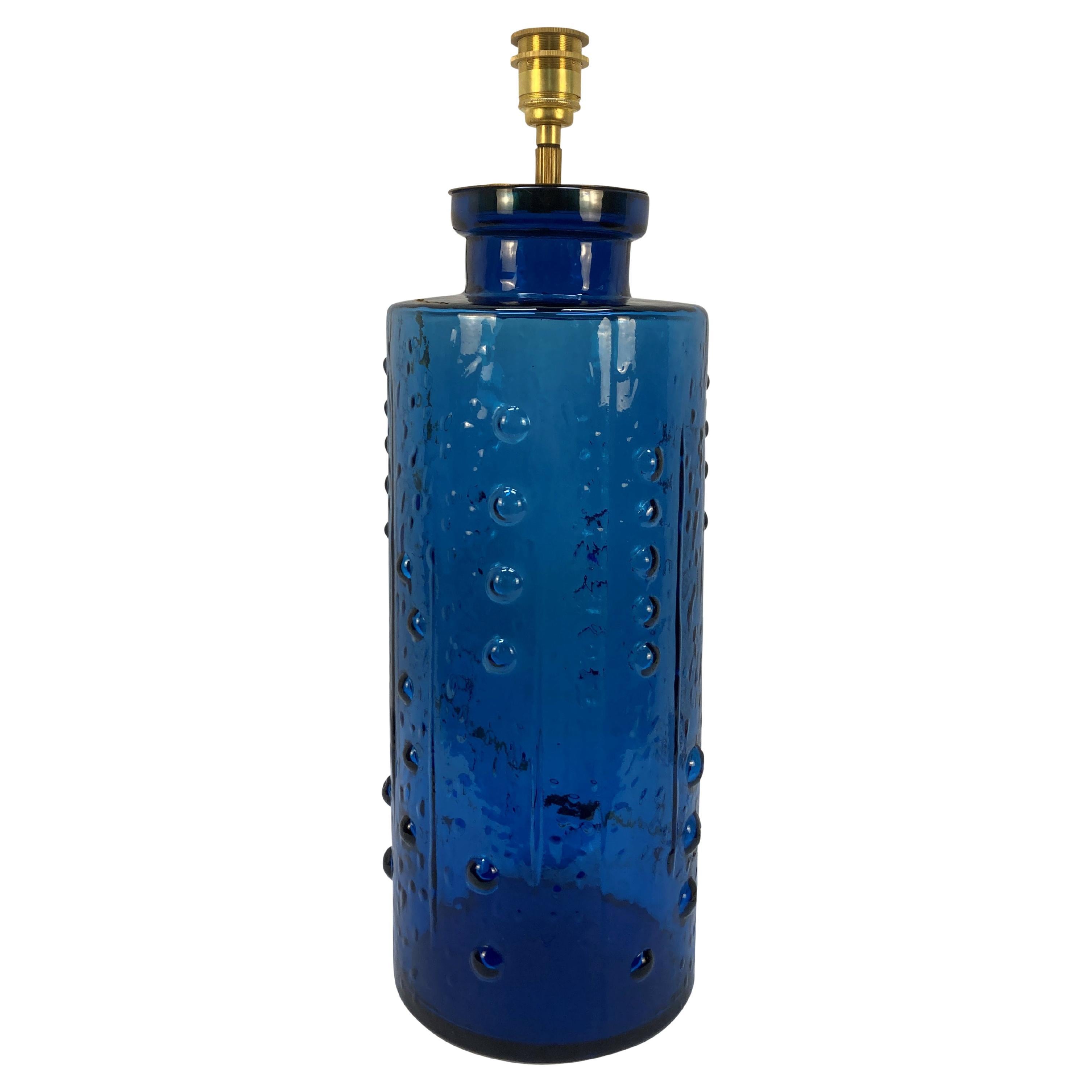 Große italienische Midcentury Tischlampe in blauem Glas