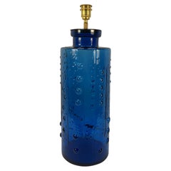 Large Italian Midcentury Table Lamp In Blue Glass
