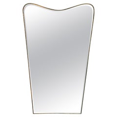 Large Italian Minimal Curvilinear Brass Mirror, 1950s